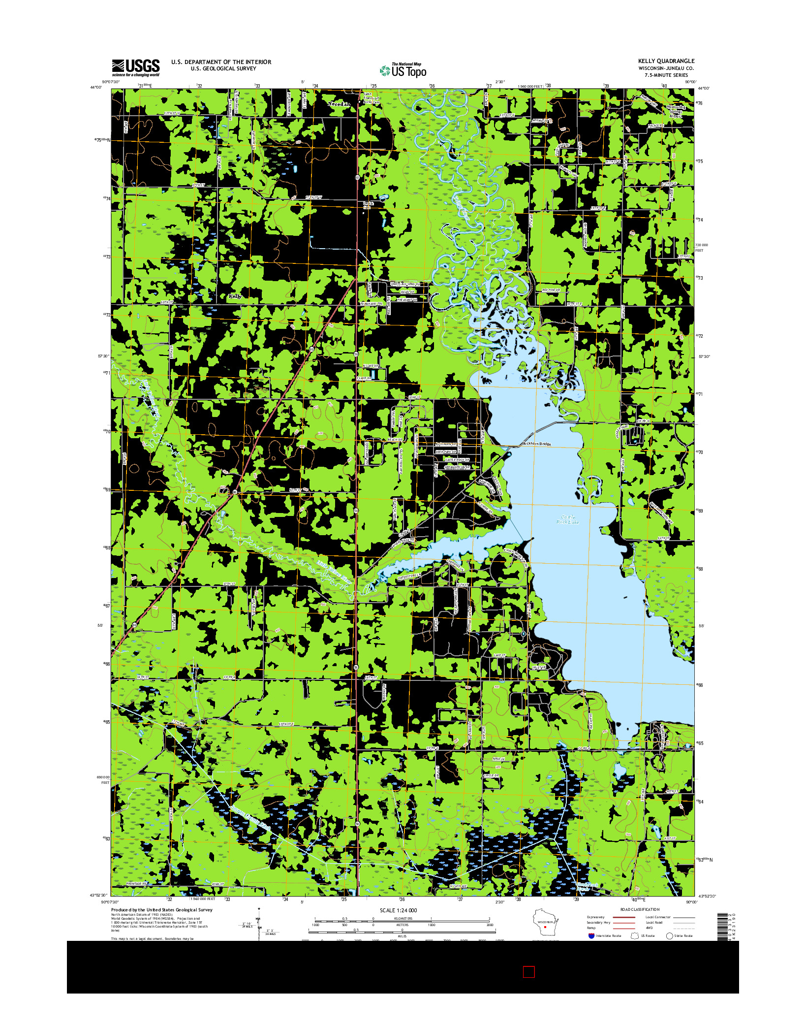 USGS US TOPO 7.5-MINUTE MAP FOR KELLY, WI 2016