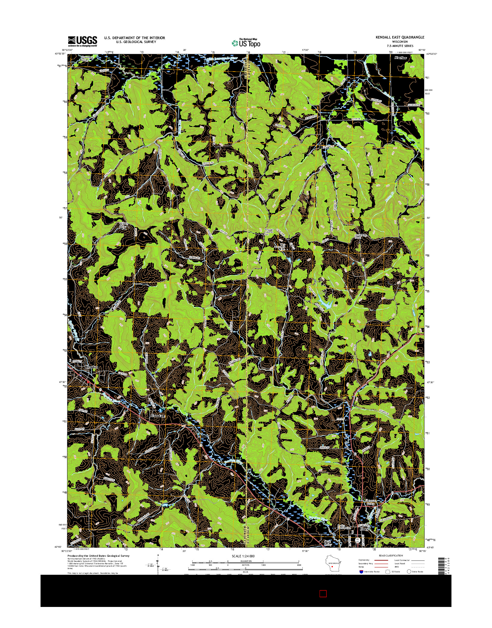 USGS US TOPO 7.5-MINUTE MAP FOR KENDALL EAST, WI 2016