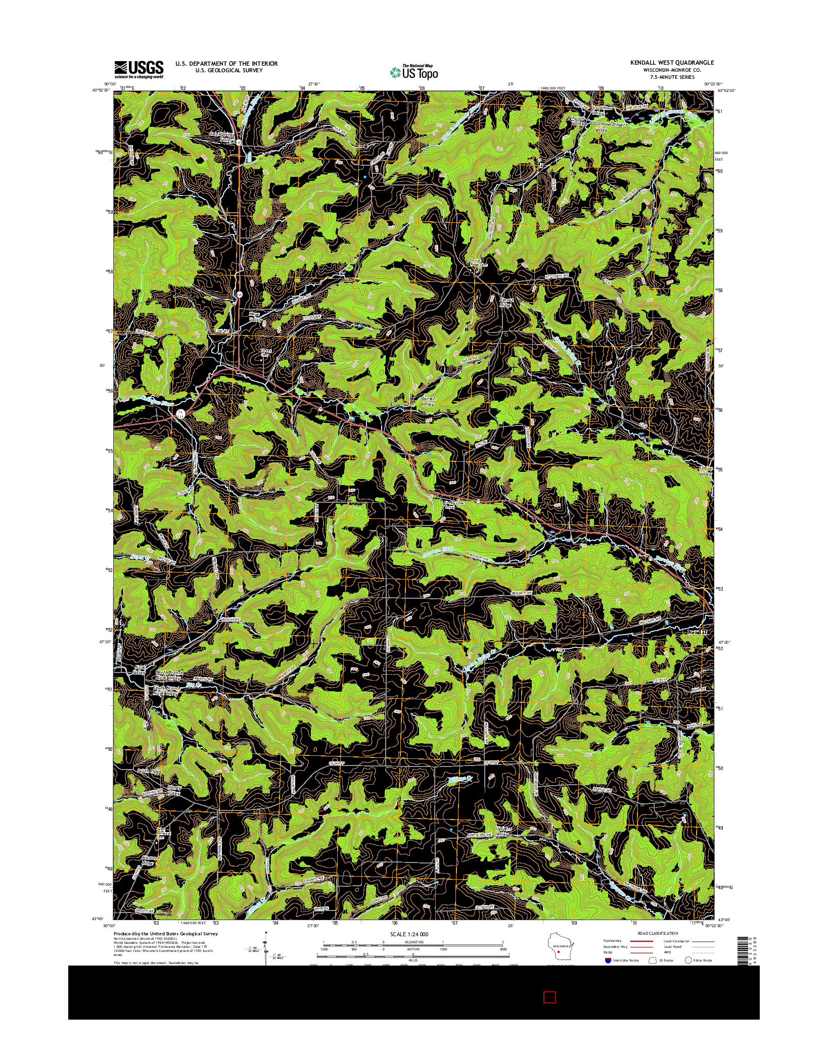 USGS US TOPO 7.5-MINUTE MAP FOR KENDALL WEST, WI 2016