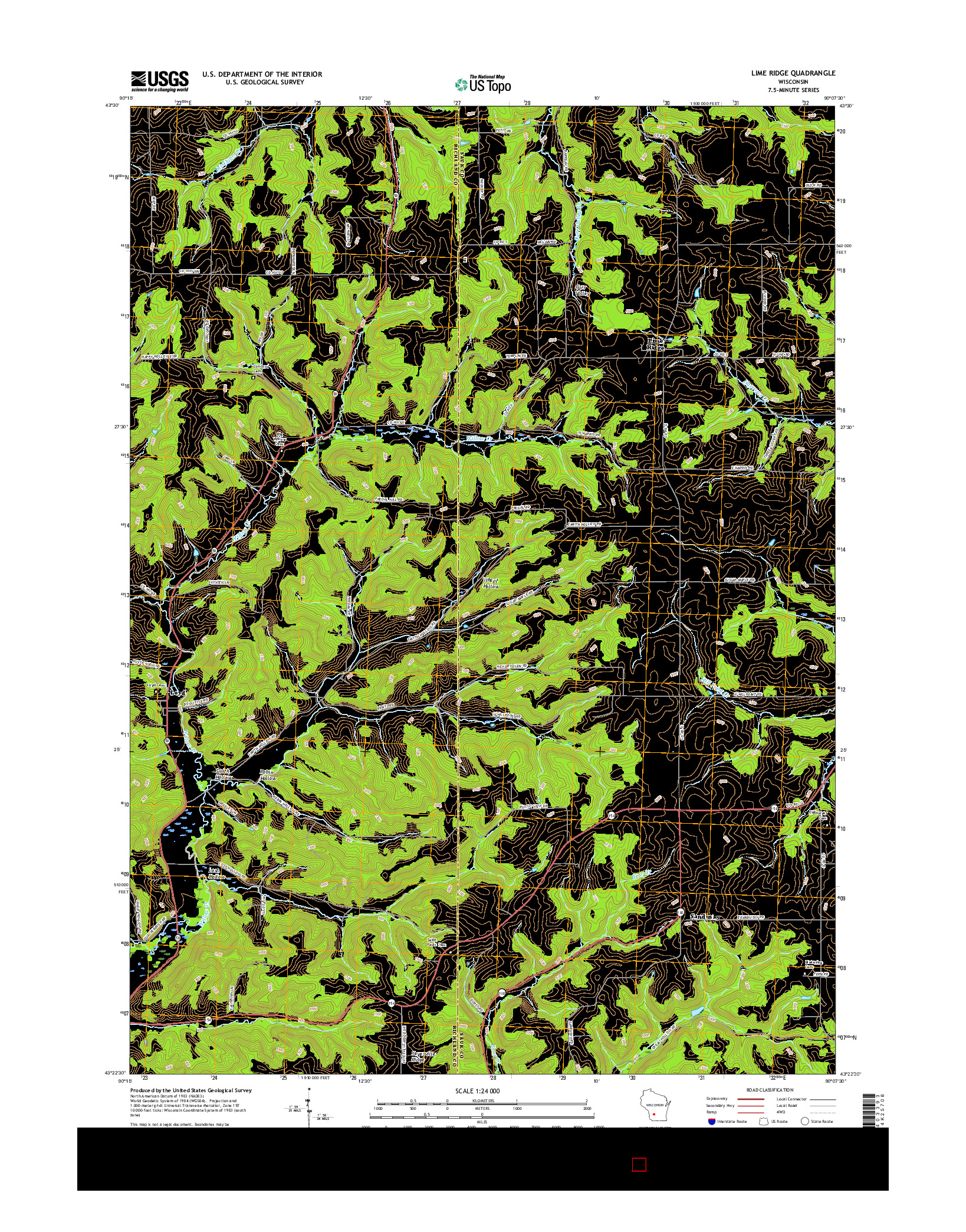 USGS US TOPO 7.5-MINUTE MAP FOR LIME RIDGE, WI 2016