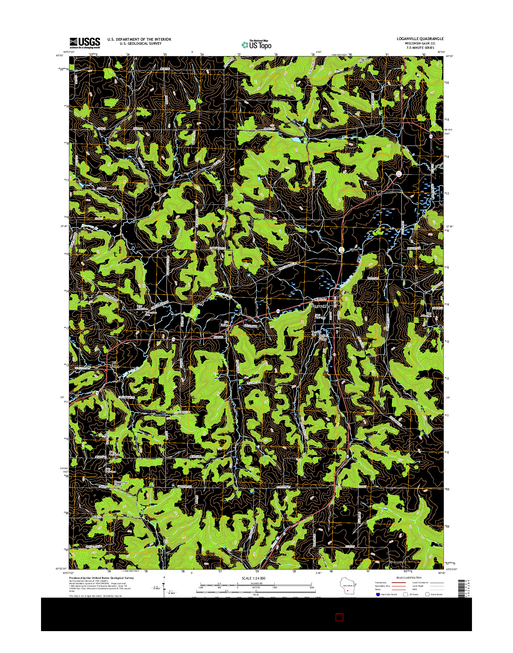 USGS US TOPO 7.5-MINUTE MAP FOR LOGANVILLE, WI 2016
