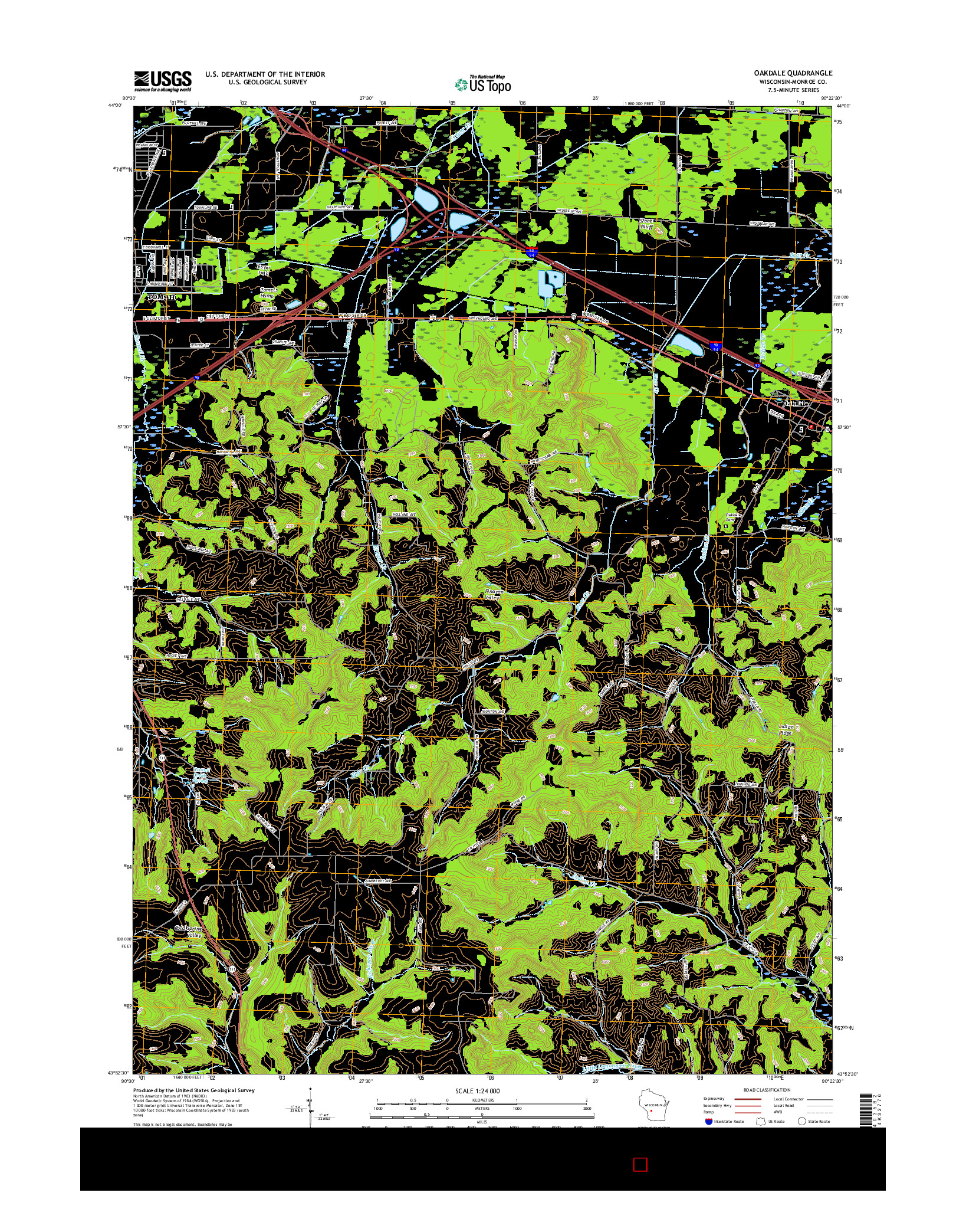 USGS US TOPO 7.5-MINUTE MAP FOR OAKDALE, WI 2016