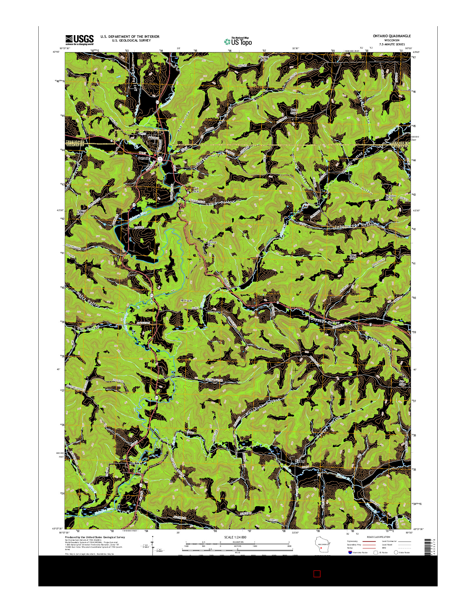 USGS US TOPO 7.5-MINUTE MAP FOR ONTARIO, WI 2016