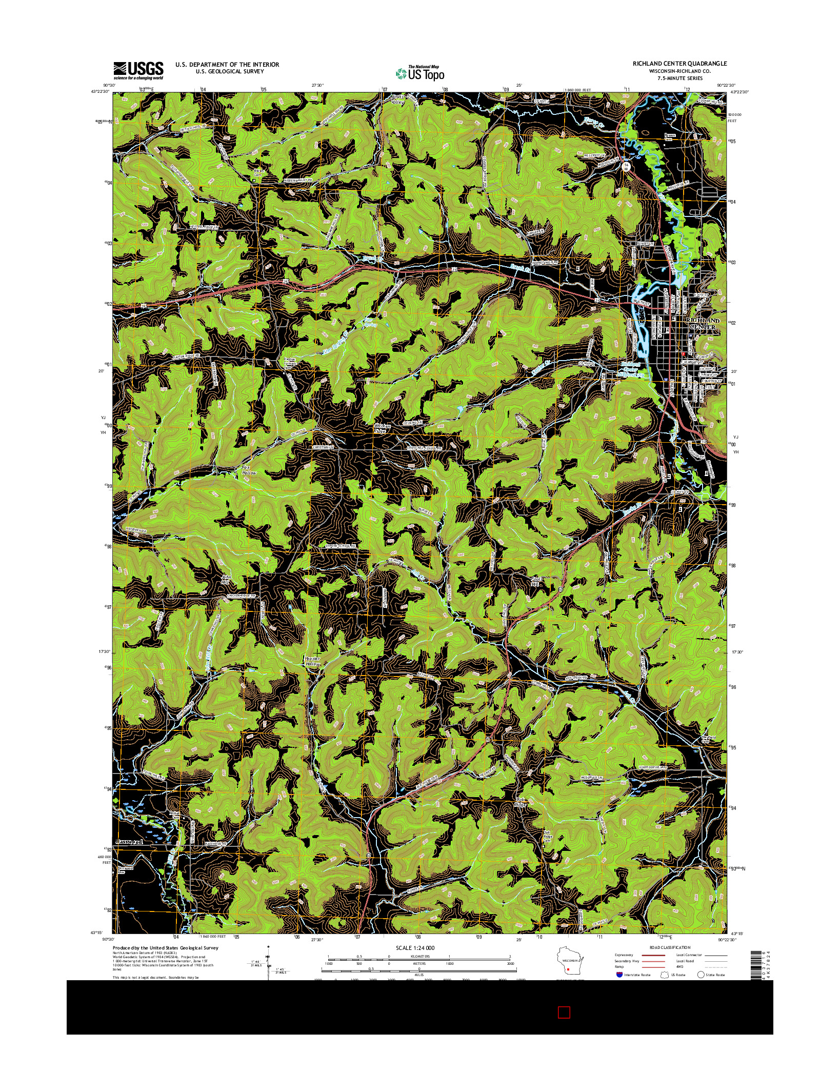 USGS US TOPO 7.5-MINUTE MAP FOR RICHLAND CENTER, WI 2016