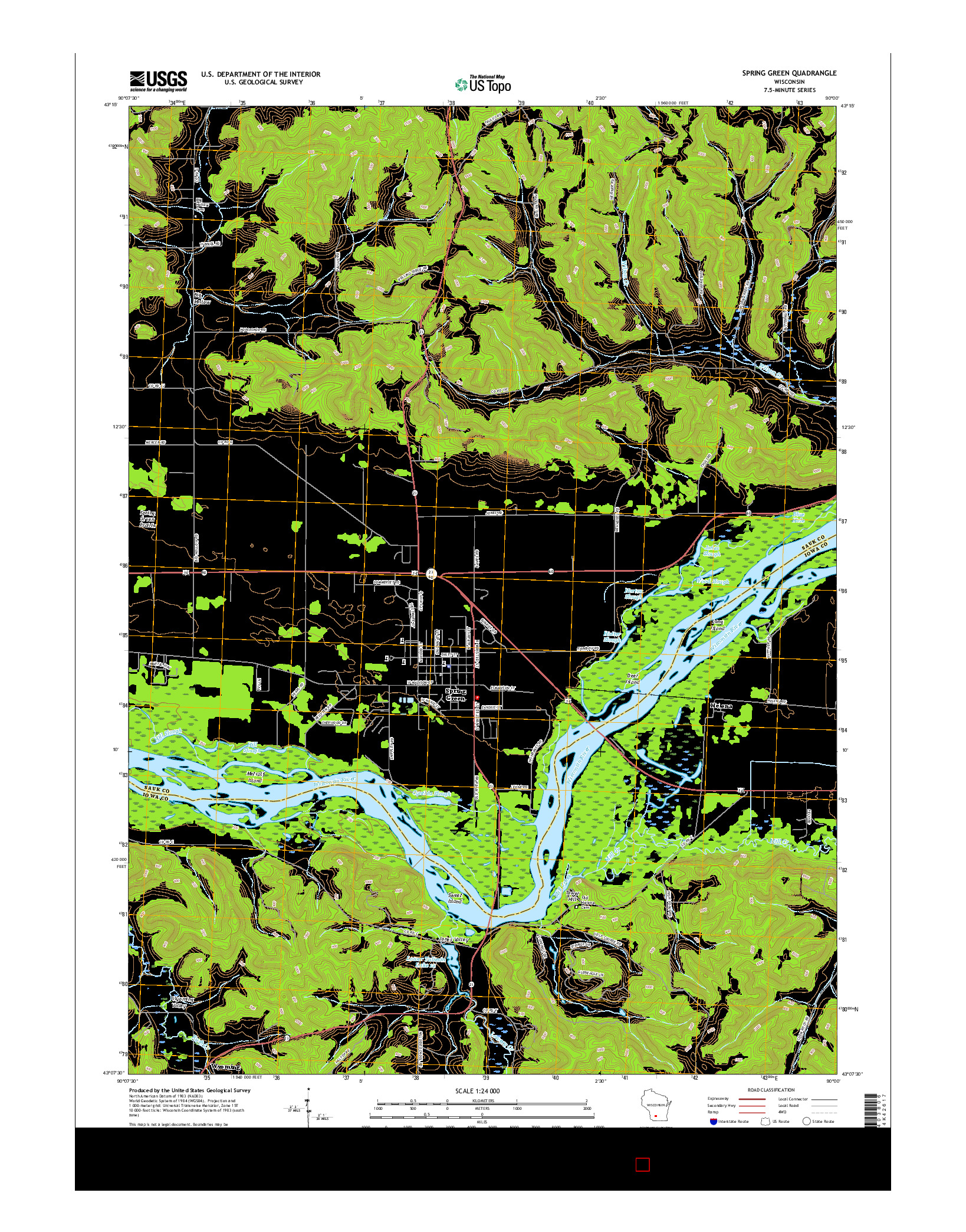 USGS US TOPO 7.5-MINUTE MAP FOR SPRING GREEN, WI 2016