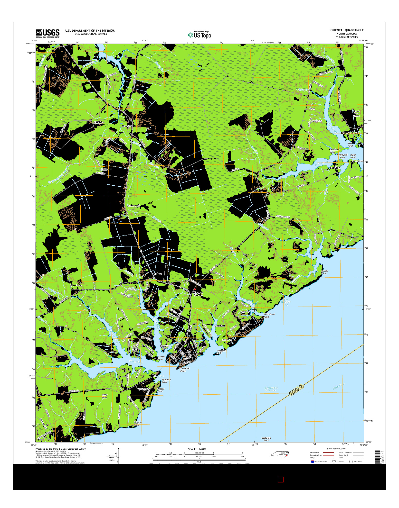 USGS US TOPO 7.5-MINUTE MAP FOR ORIENTAL, NC 2016