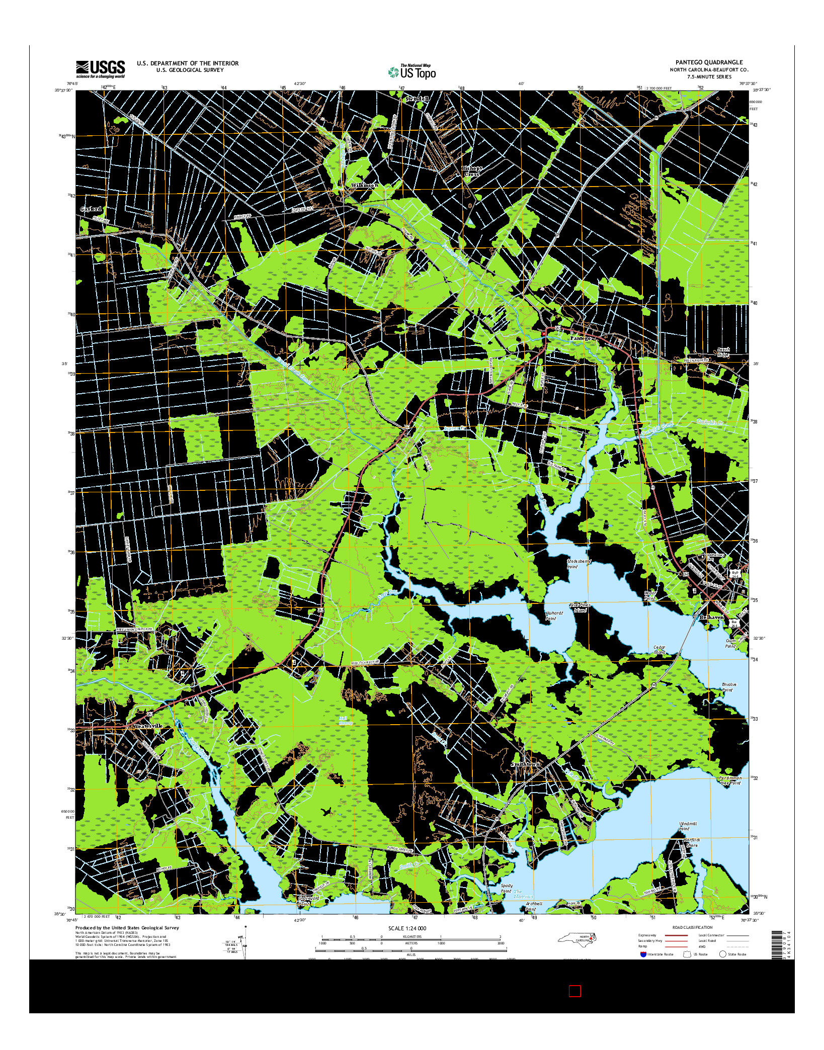 USGS US TOPO 7.5-MINUTE MAP FOR PANTEGO, NC 2016