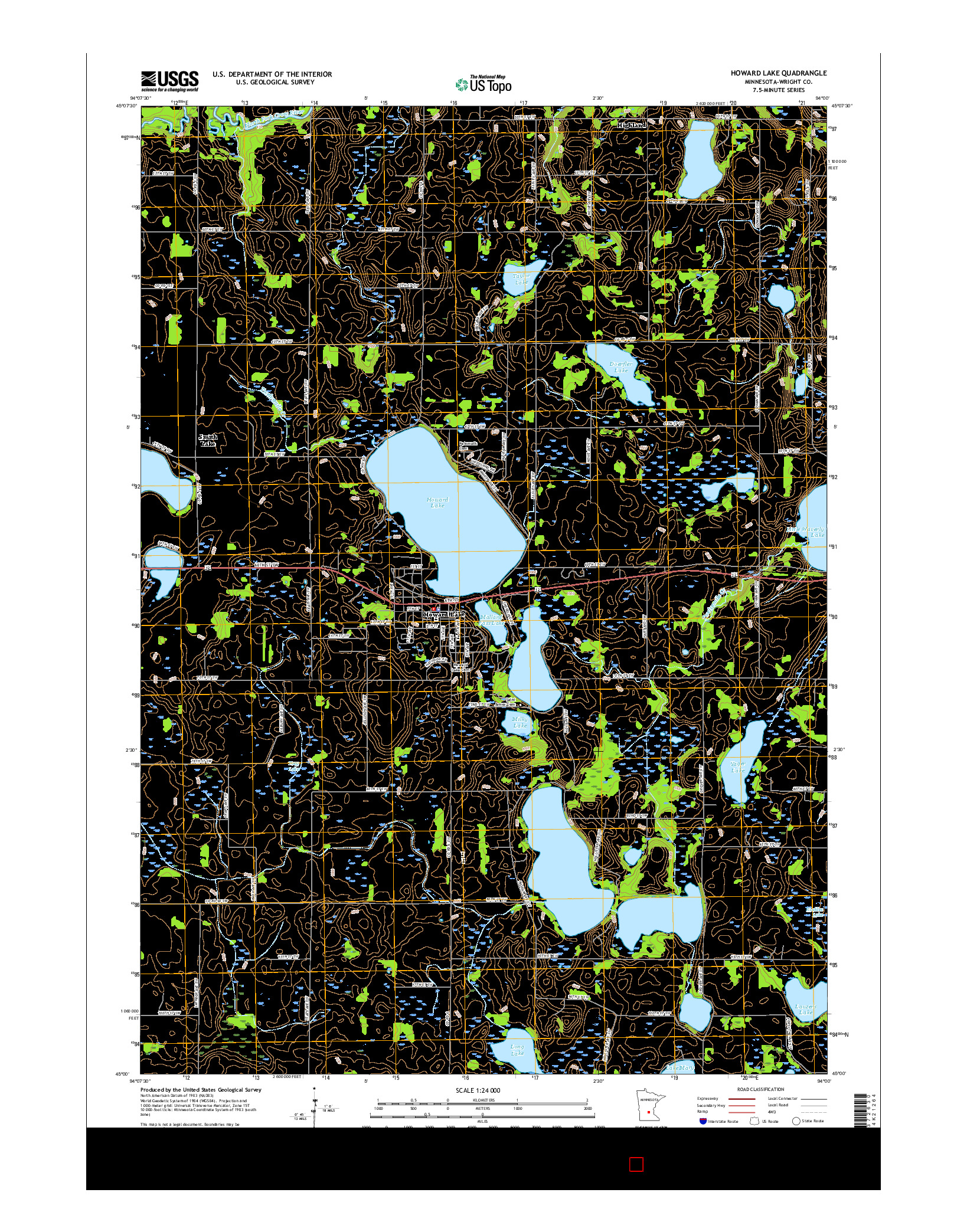 USGS US TOPO 7.5-MINUTE MAP FOR HOWARD LAKE, MN 2016