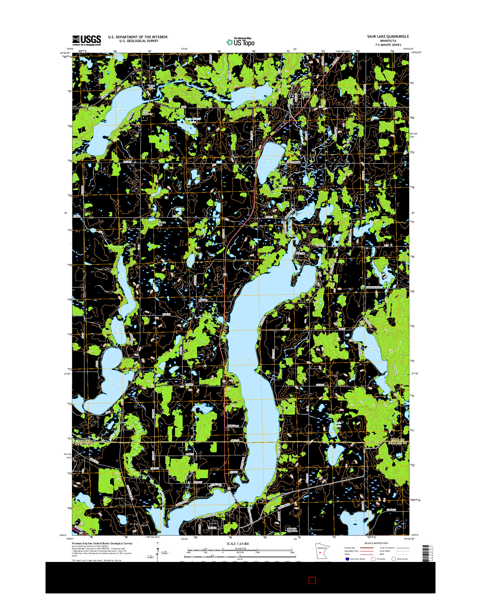USGS US TOPO 7.5-MINUTE MAP FOR SAUK LAKE, MN 2016