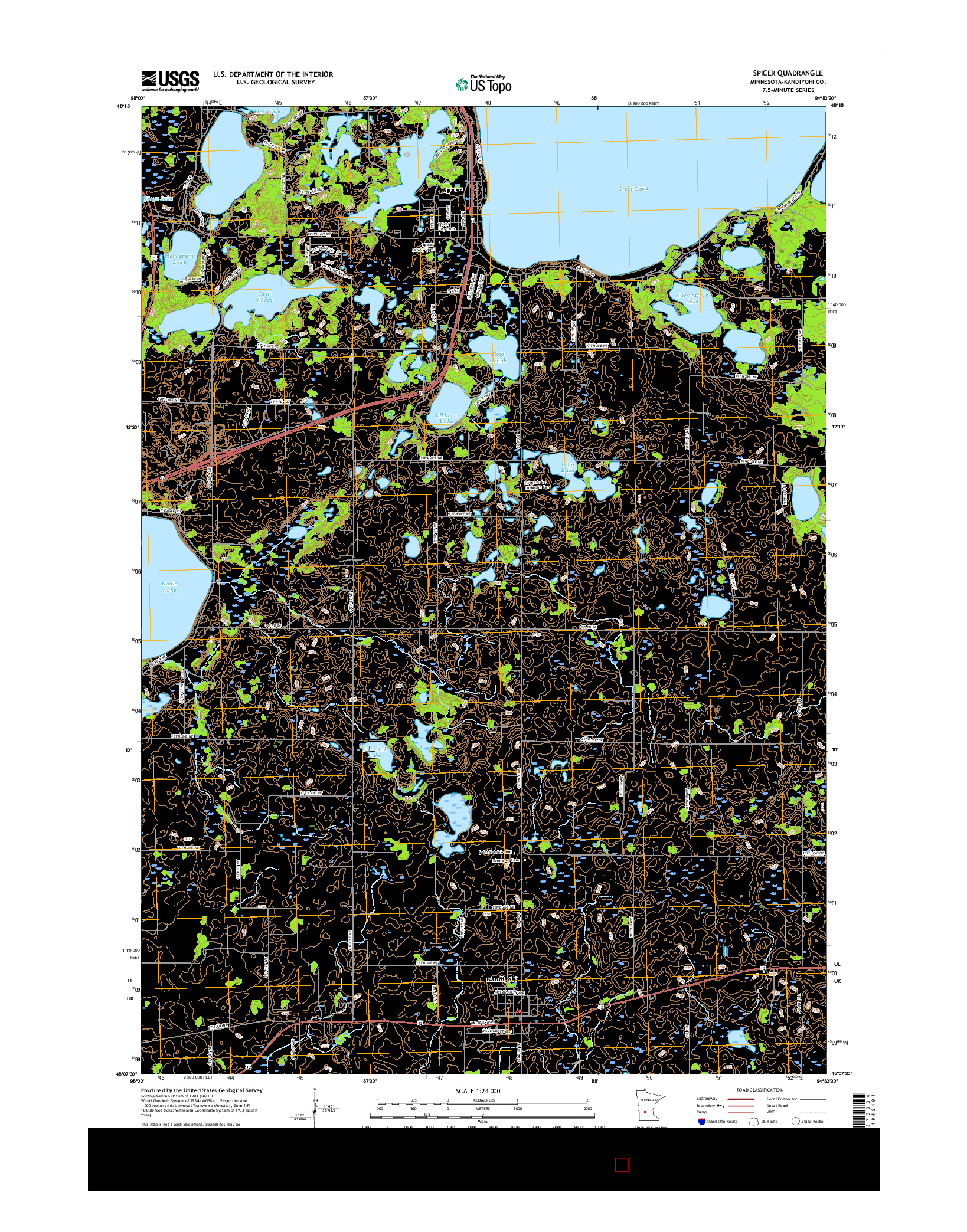 USGS US TOPO 7.5-MINUTE MAP FOR SPICER, MN 2016