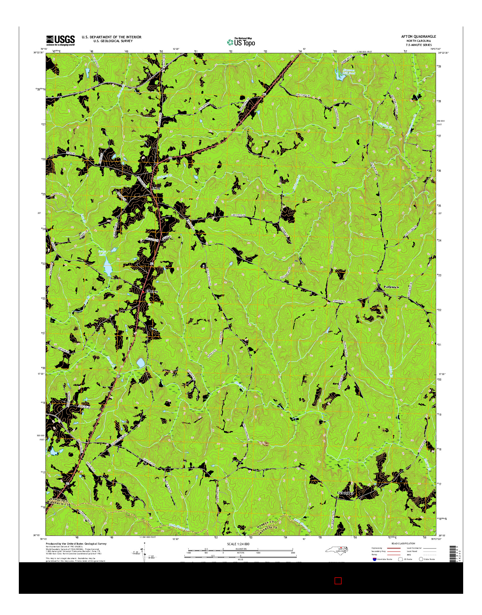 USGS US TOPO 7.5-MINUTE MAP FOR AFTON, NC 2016