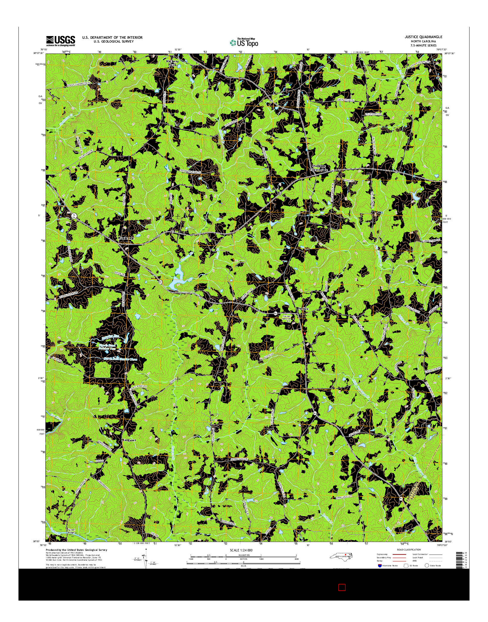 USGS US TOPO 7.5-MINUTE MAP FOR JUSTICE, NC 2016