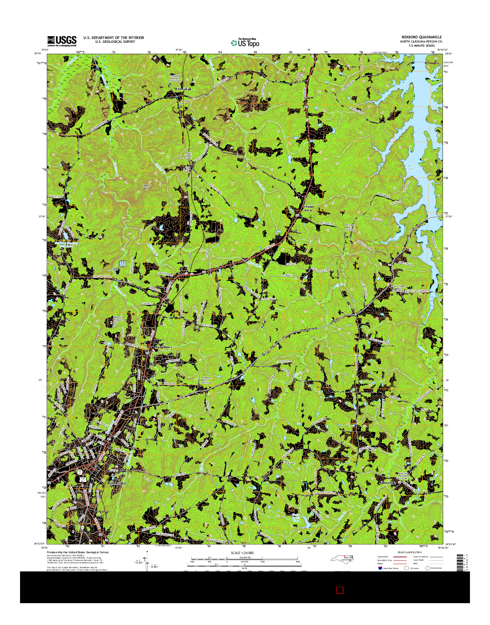 USGS US TOPO 7.5-MINUTE MAP FOR ROXBORO, NC 2016