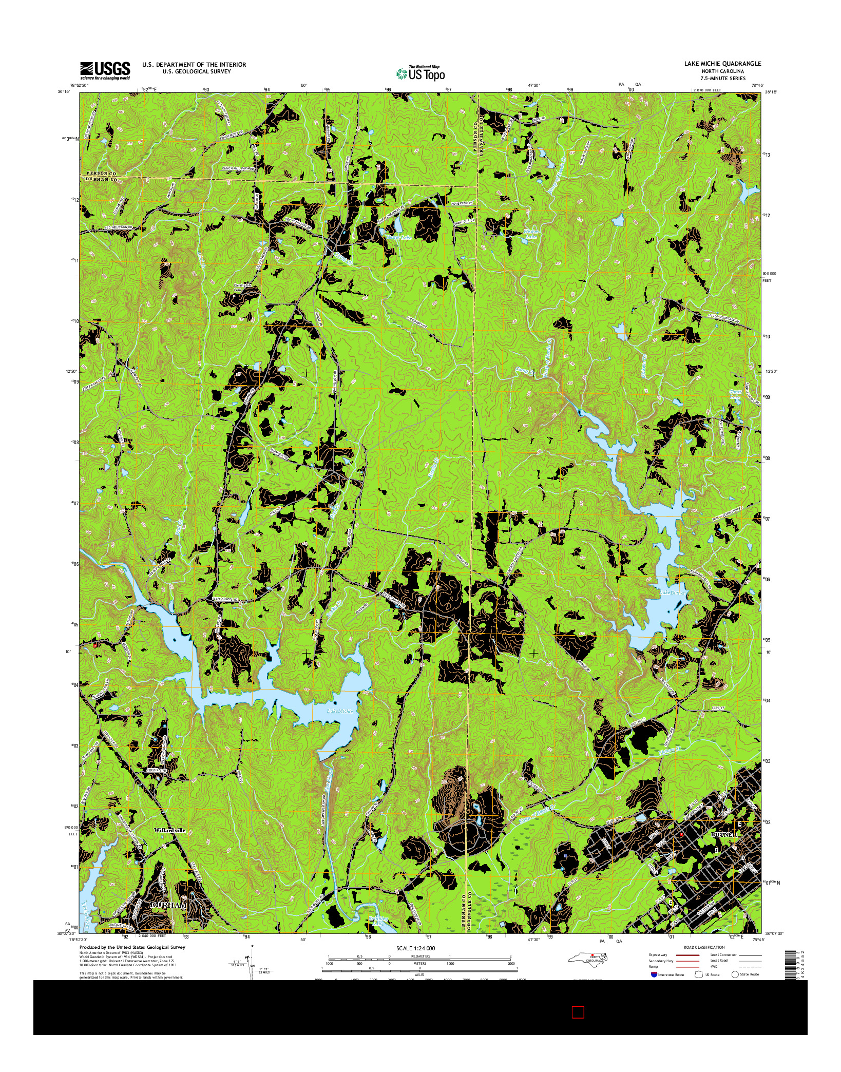 USGS US TOPO 7.5-MINUTE MAP FOR LAKE MICHIE, NC 2016