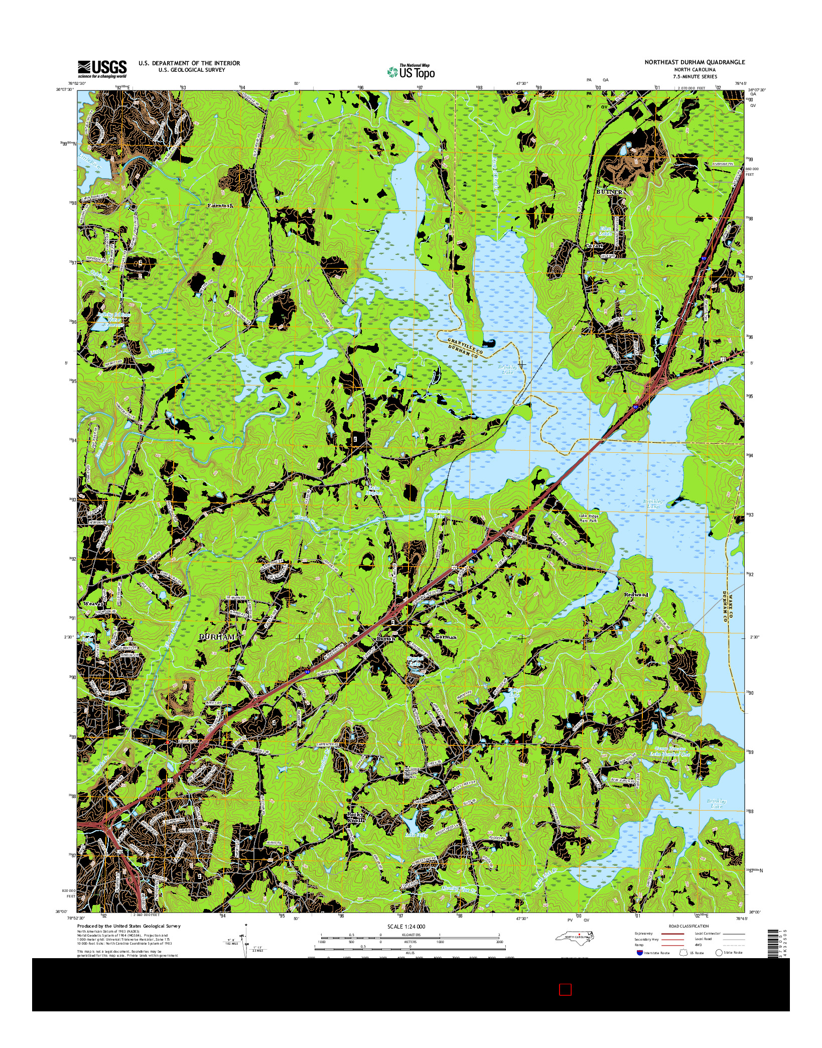 USGS US TOPO 7.5-MINUTE MAP FOR NORTHEAST DURHAM, NC 2016