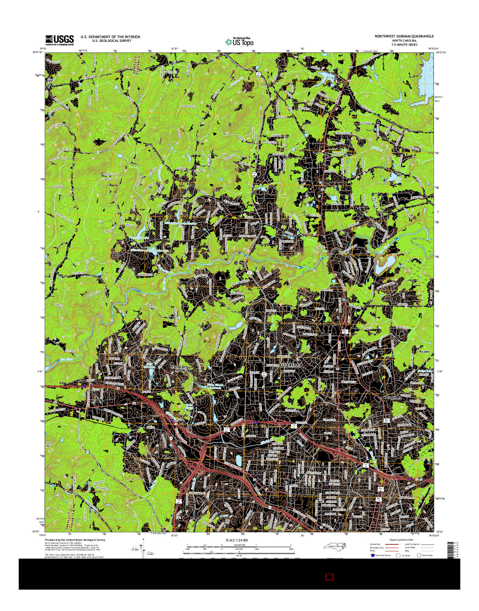 USGS US TOPO 7.5-MINUTE MAP FOR NORTHWEST DURHAM, NC 2016