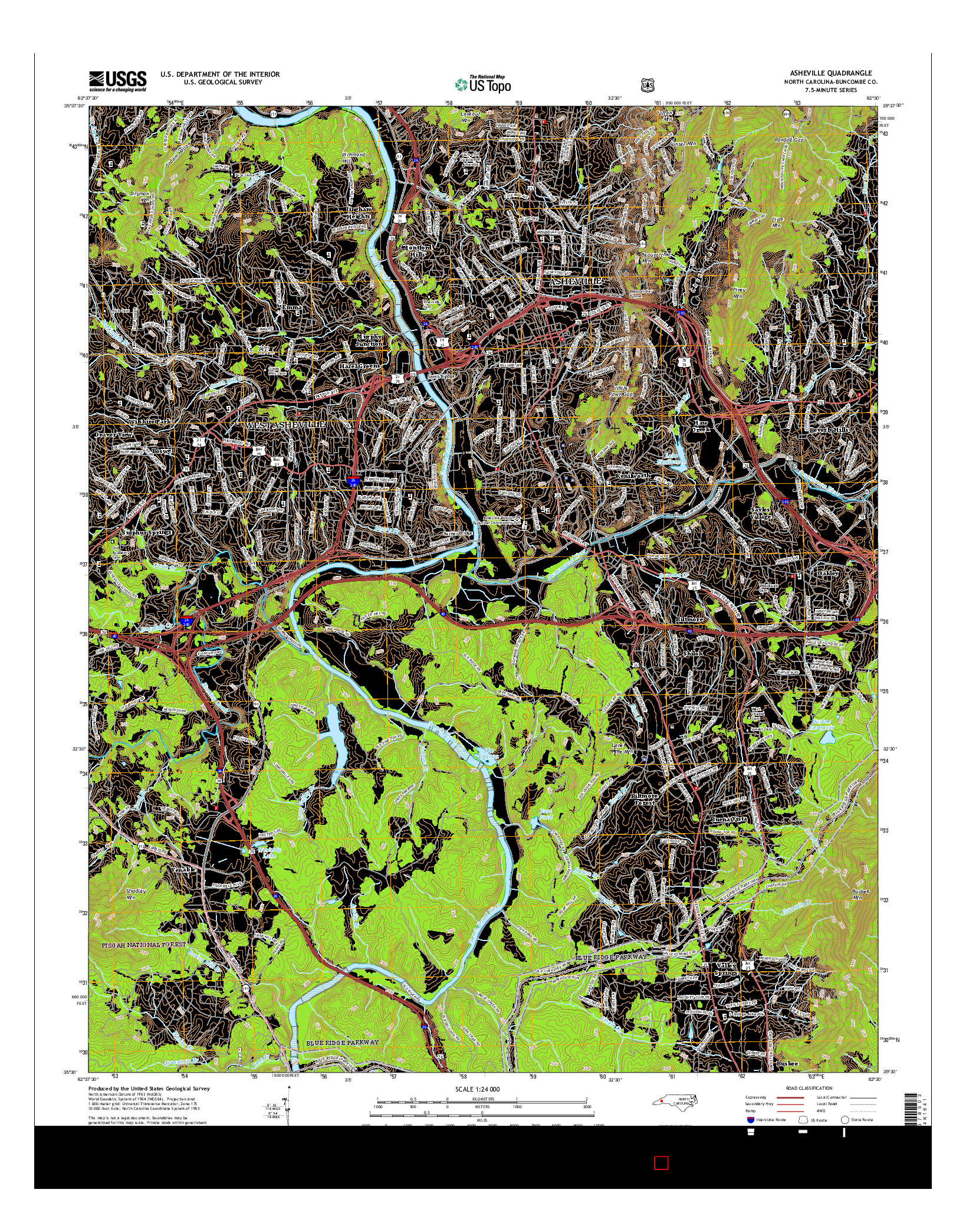 USGS US TOPO 7.5-MINUTE MAP FOR ASHEVILLE, NC 2016
