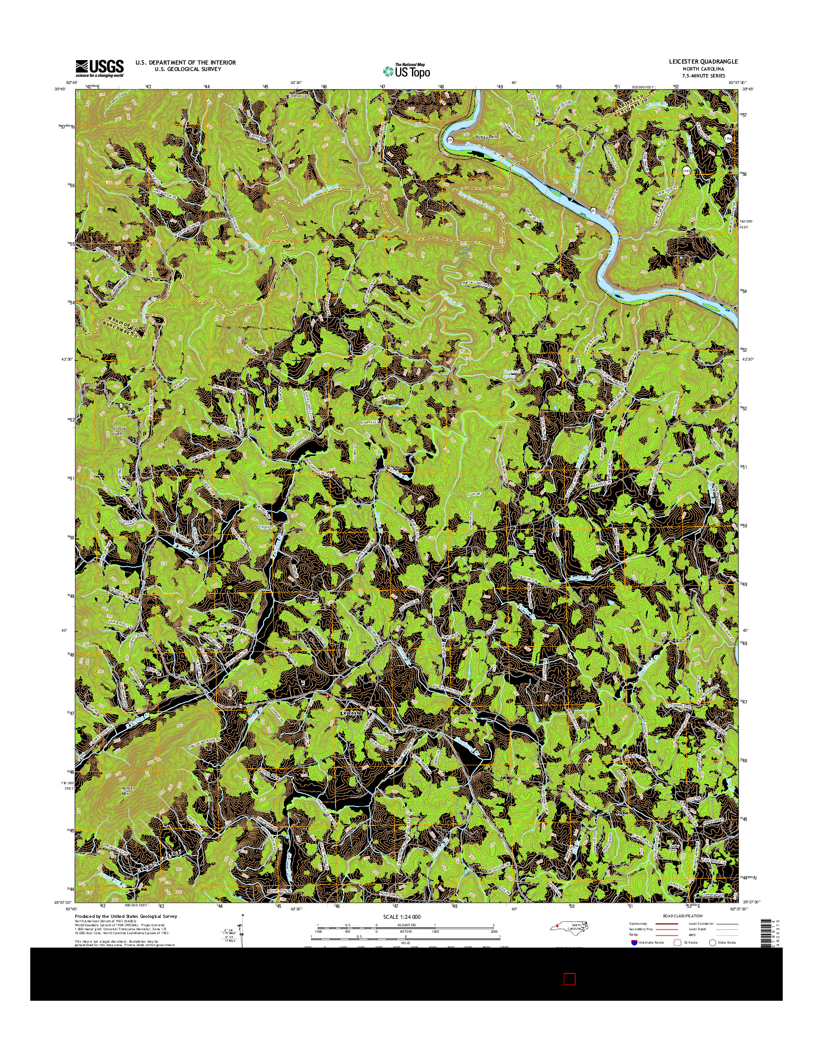 USGS US TOPO 7.5-MINUTE MAP FOR LEICESTER, NC 2016