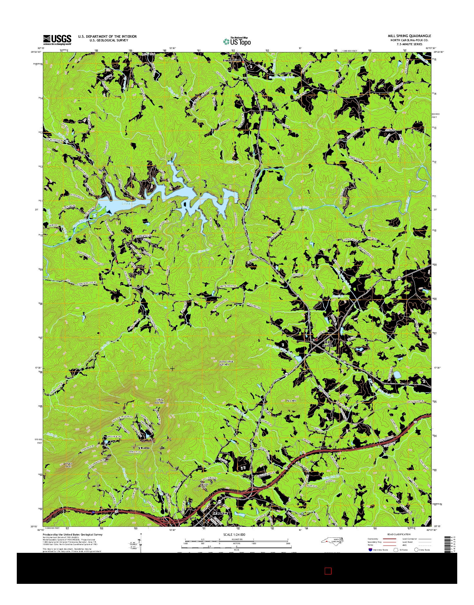 USGS US TOPO 7.5-MINUTE MAP FOR MILL SPRING, NC 2016