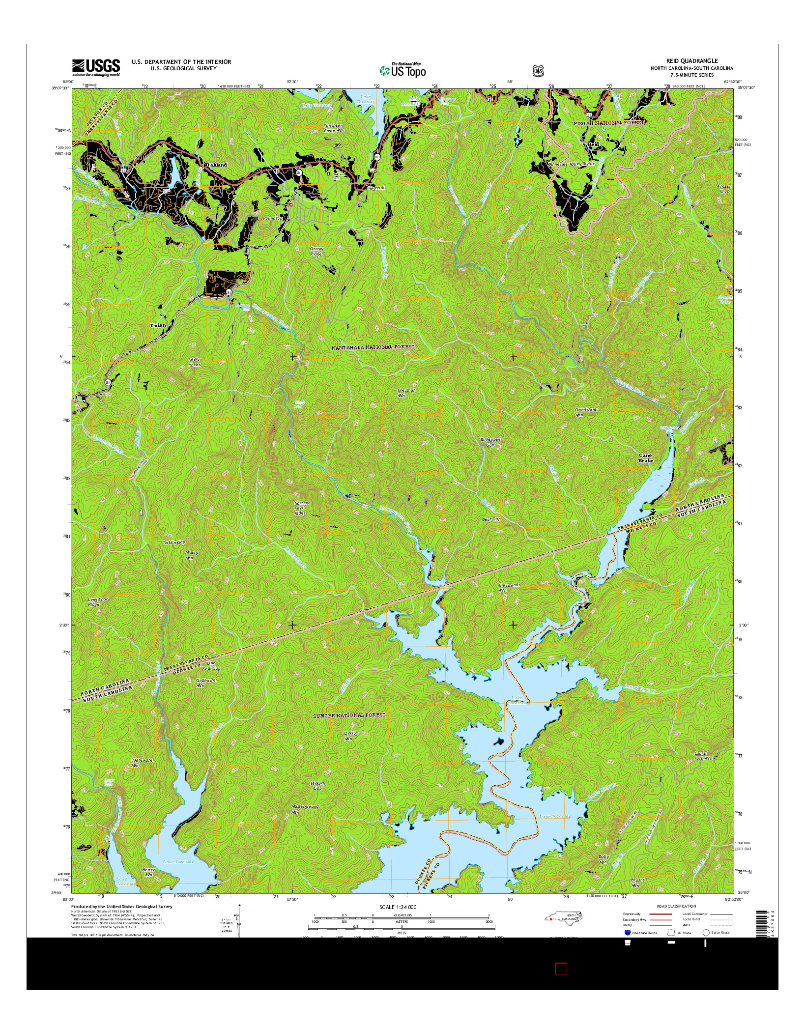 USGS US TOPO 7.5-MINUTE MAP FOR REID, NC-SC 2016
