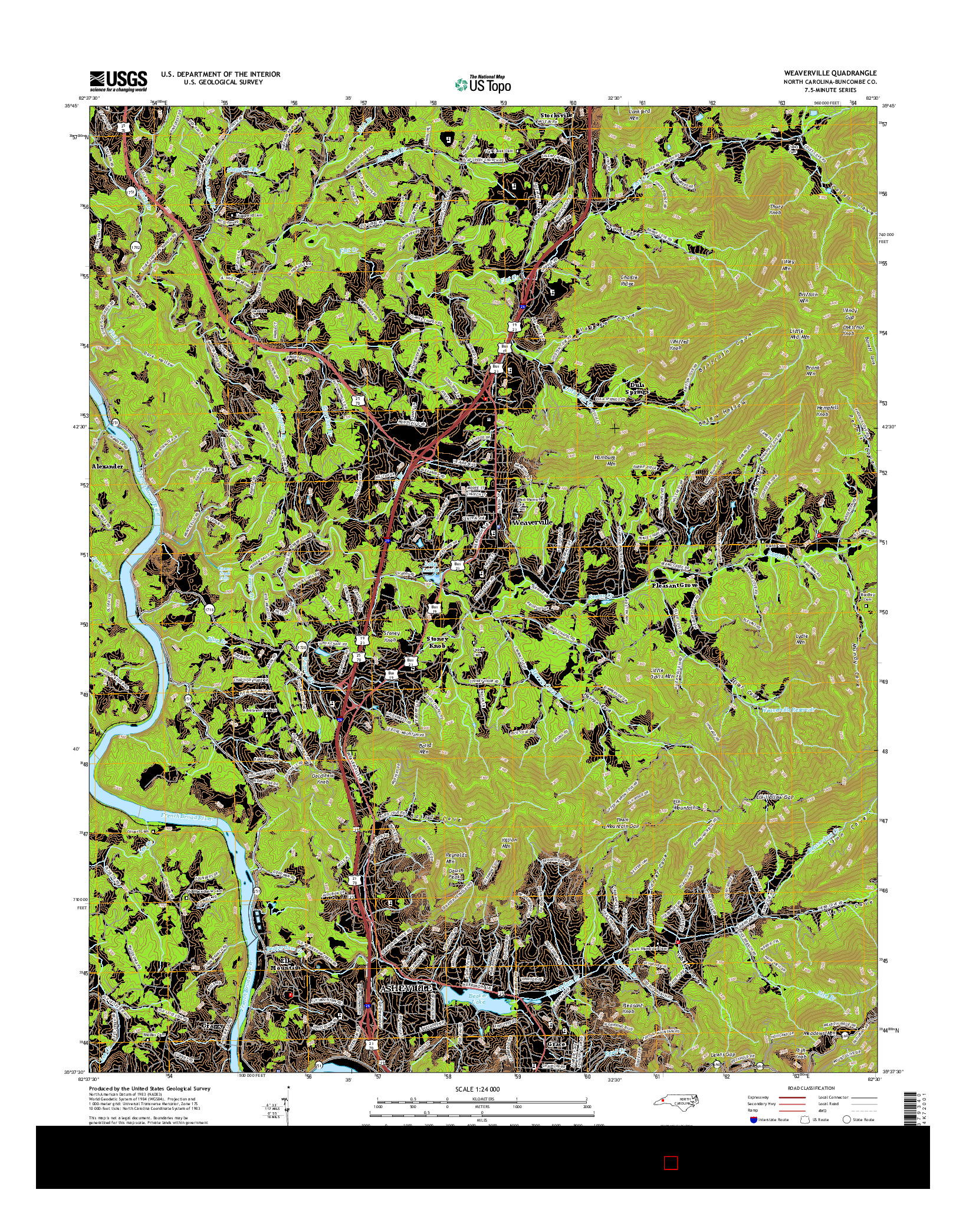 USGS US TOPO 7.5-MINUTE MAP FOR WEAVERVILLE, NC 2016