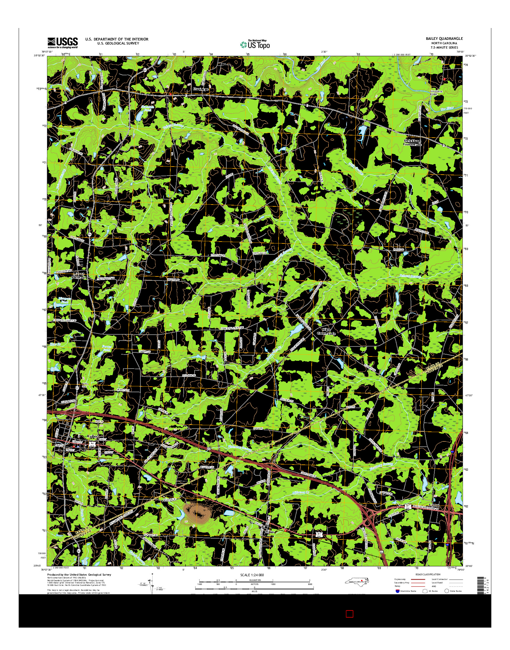 USGS US TOPO 7.5-MINUTE MAP FOR BAILEY, NC 2016