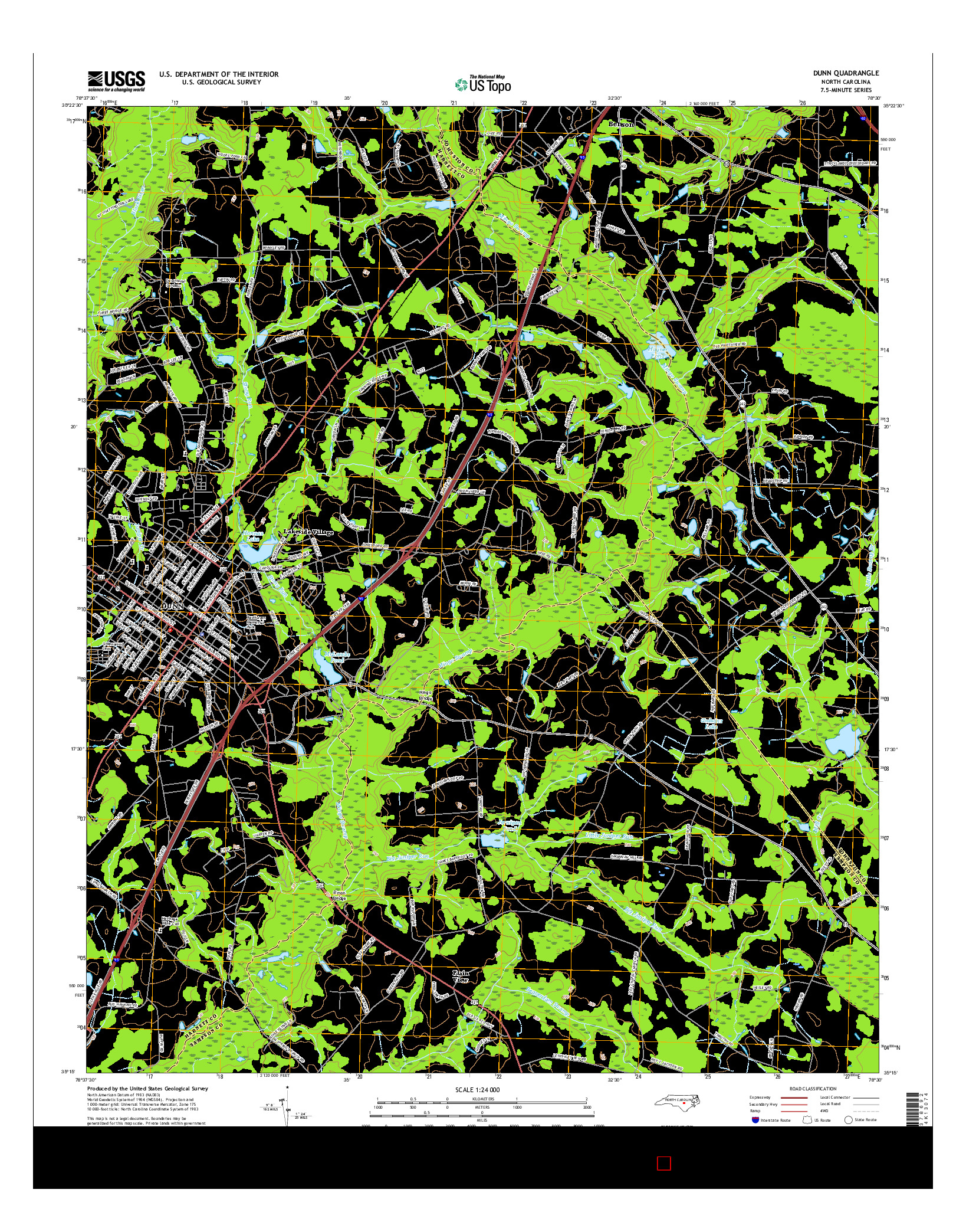 USGS US TOPO 7.5-MINUTE MAP FOR DUNN, NC 2016