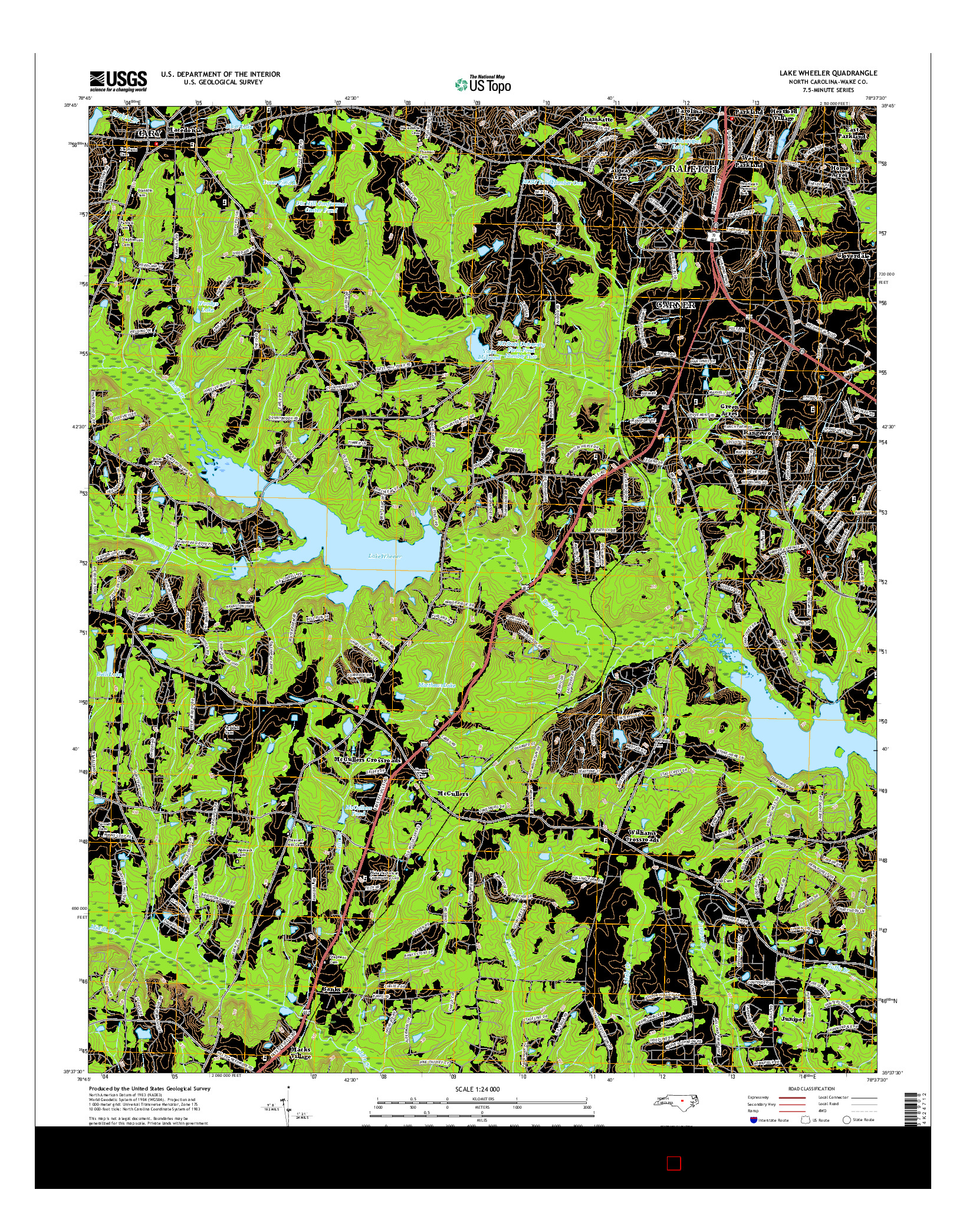 USGS US TOPO 7.5-MINUTE MAP FOR LAKE WHEELER, NC 2016