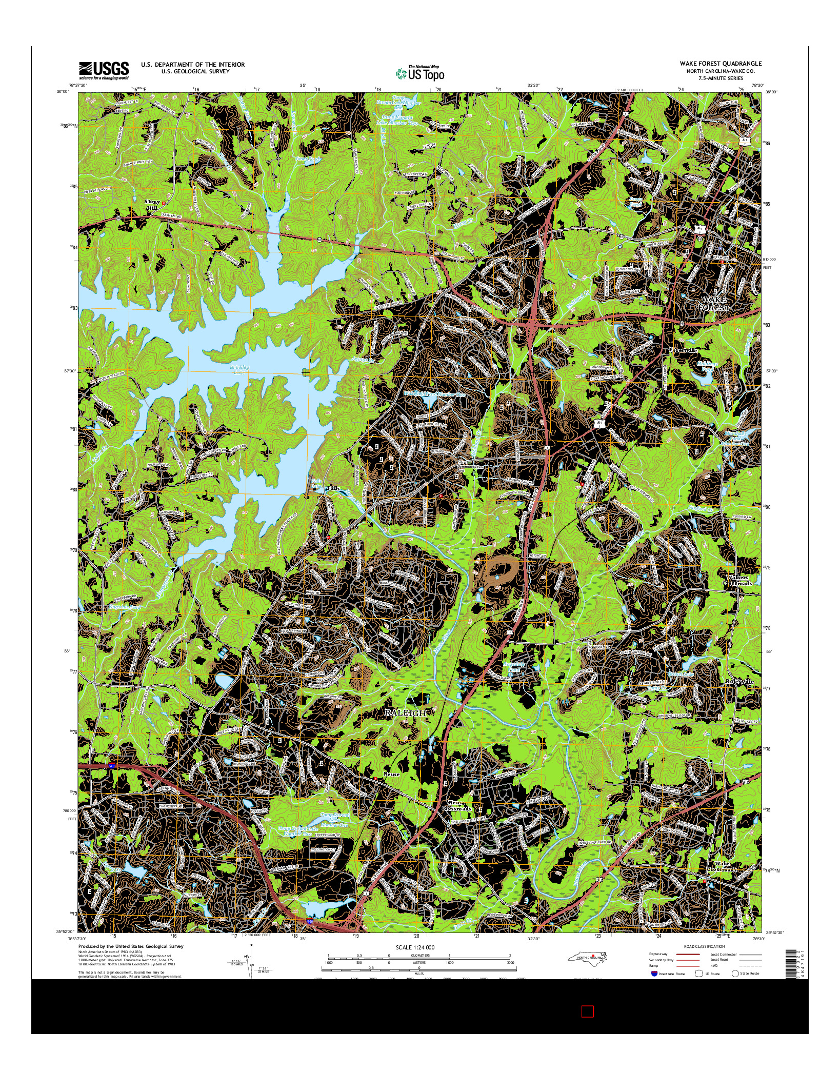 USGS US TOPO 7.5-MINUTE MAP FOR WAKE FOREST, NC 2016