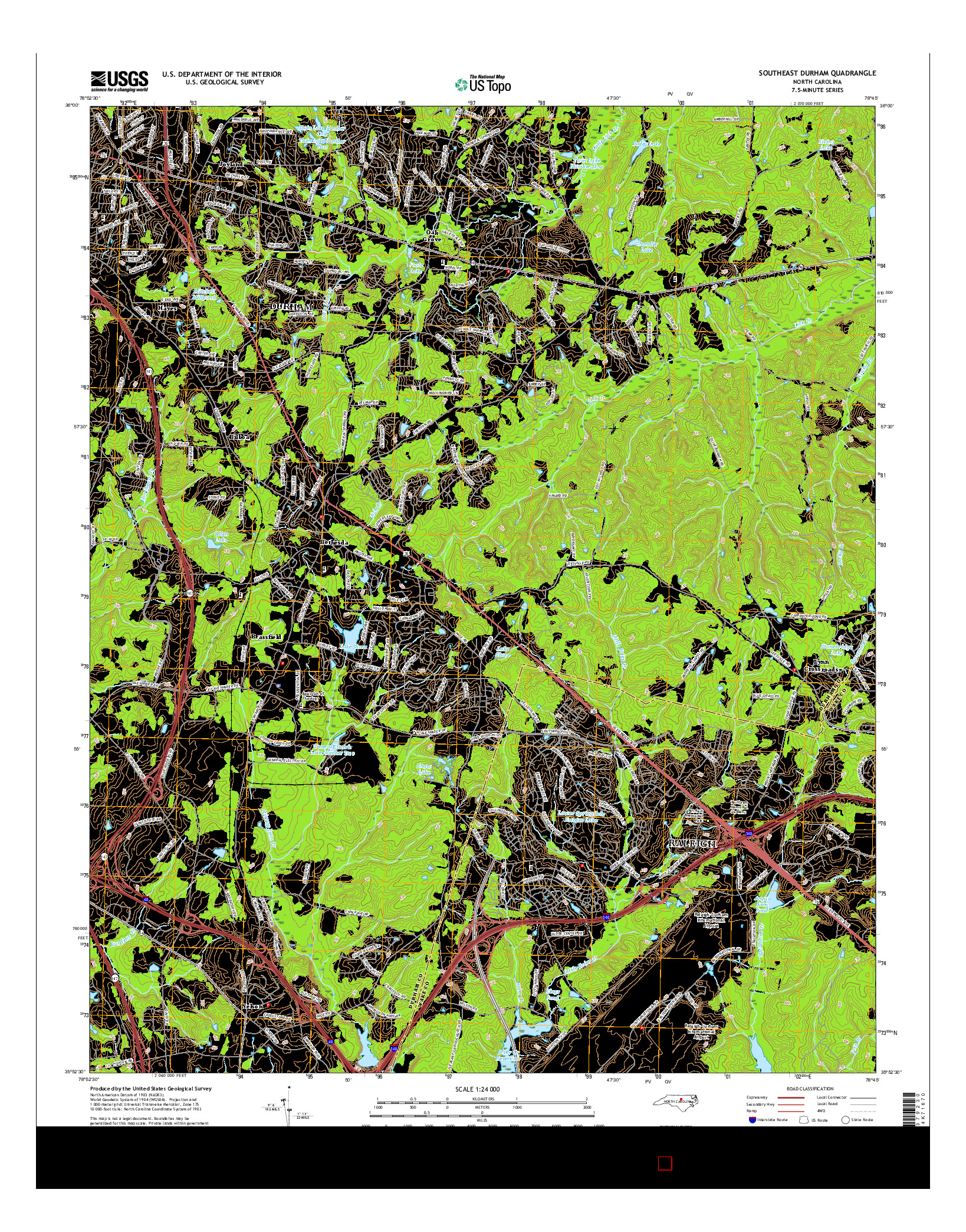 USGS US TOPO 7.5-MINUTE MAP FOR SOUTHEAST DURHAM, NC 2016