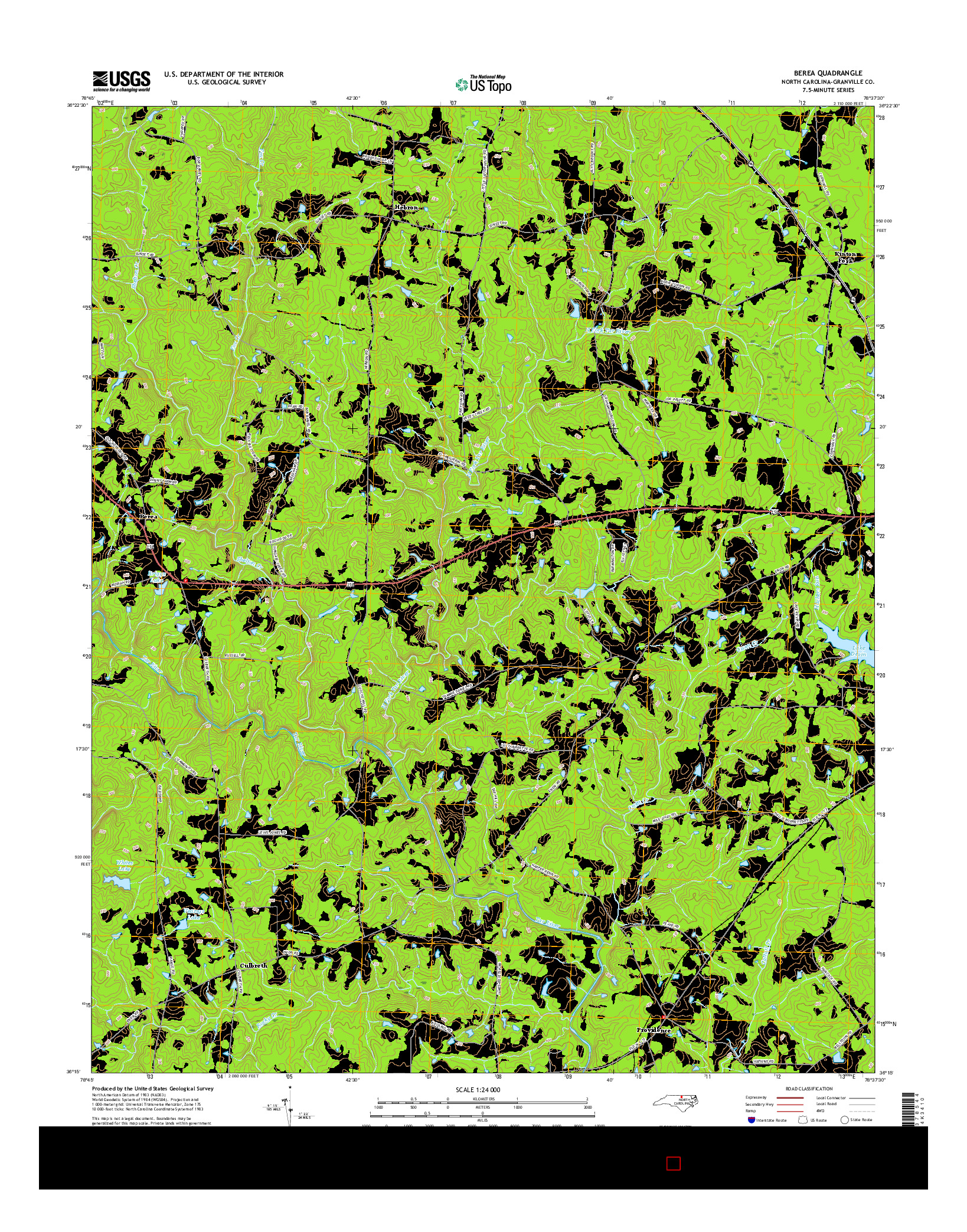 USGS US TOPO 7.5-MINUTE MAP FOR BEREA, NC 2016