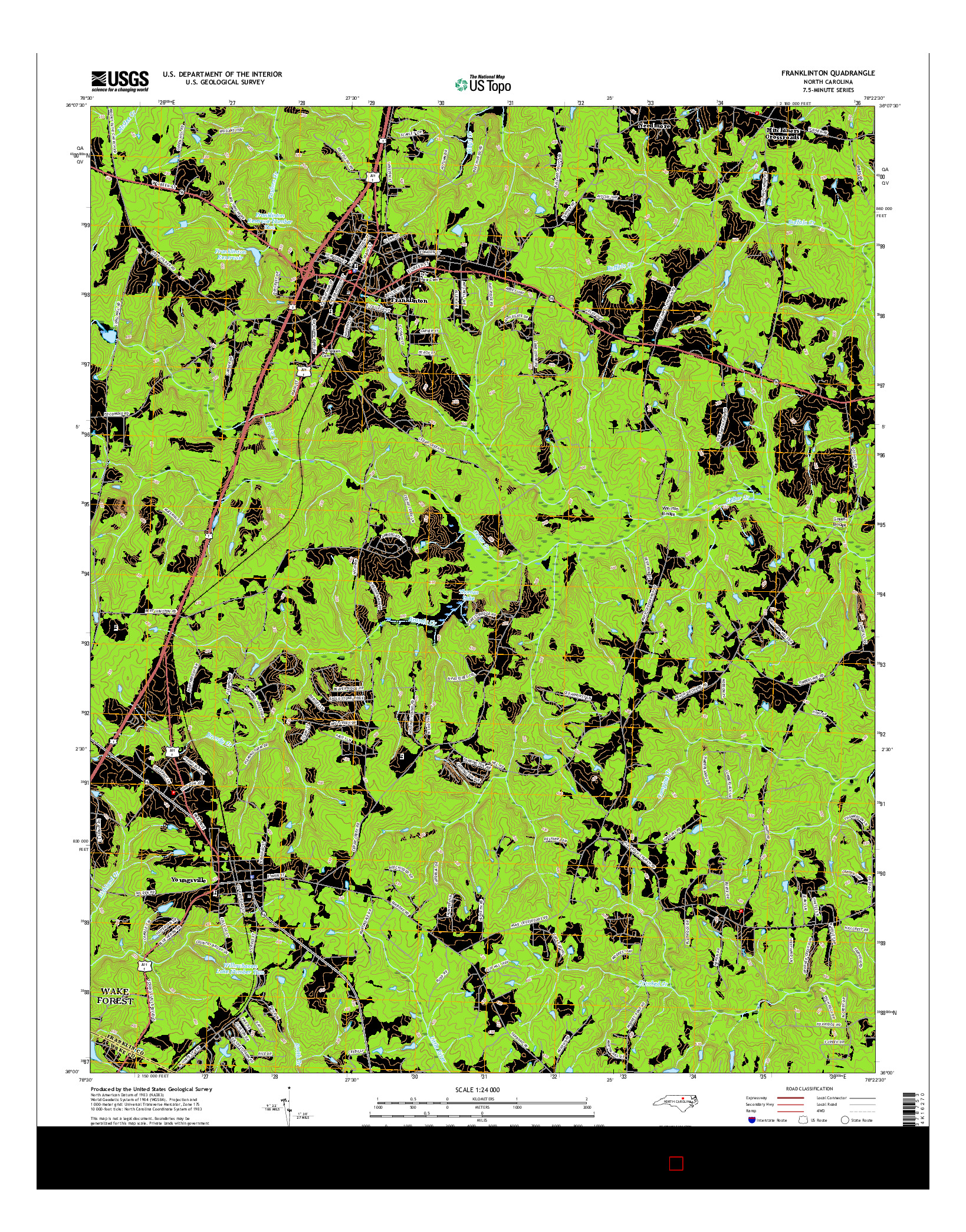 USGS US TOPO 7.5-MINUTE MAP FOR FRANKLINTON, NC 2016