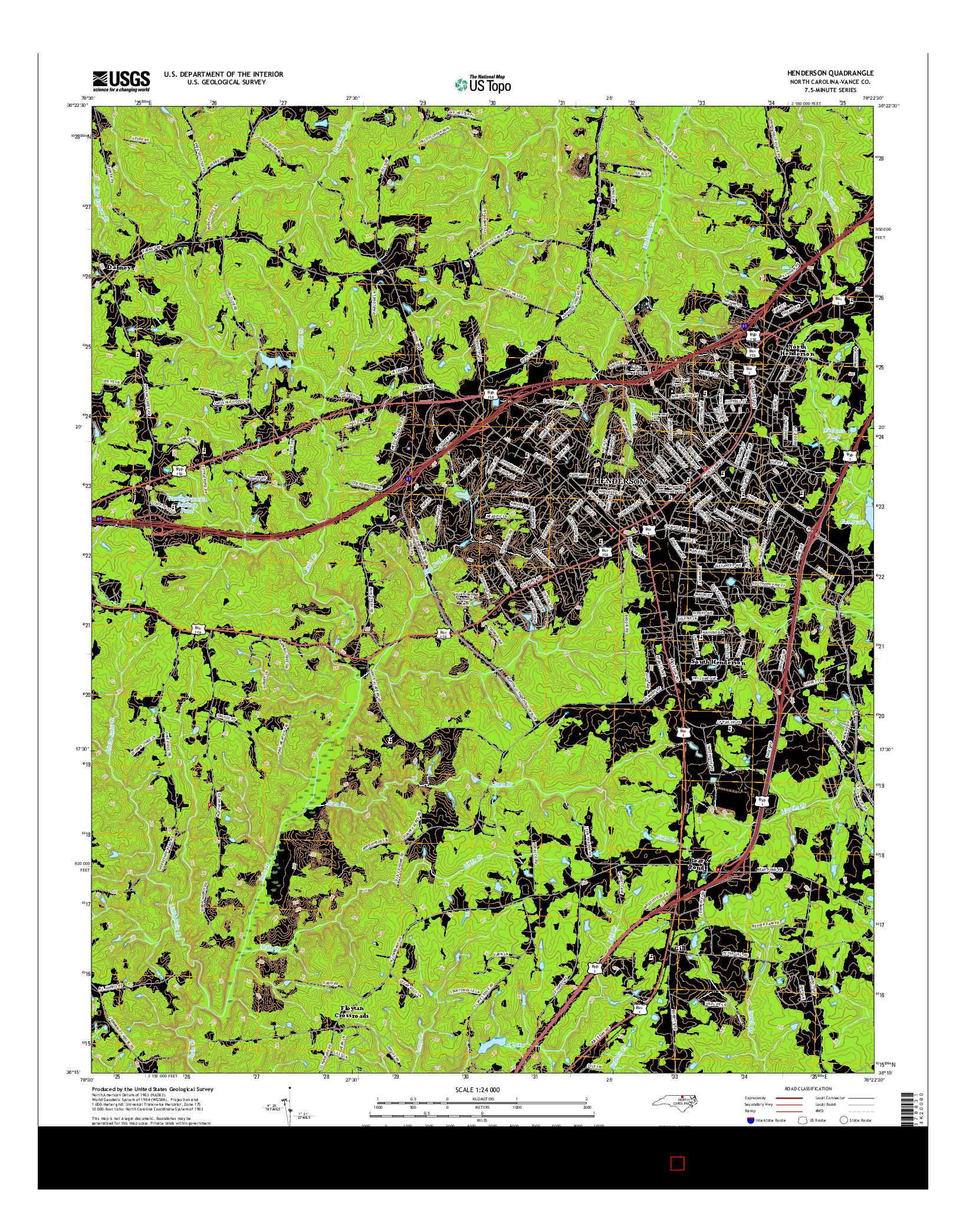 USGS US TOPO 7.5-MINUTE MAP FOR HENDERSON, NC 2016