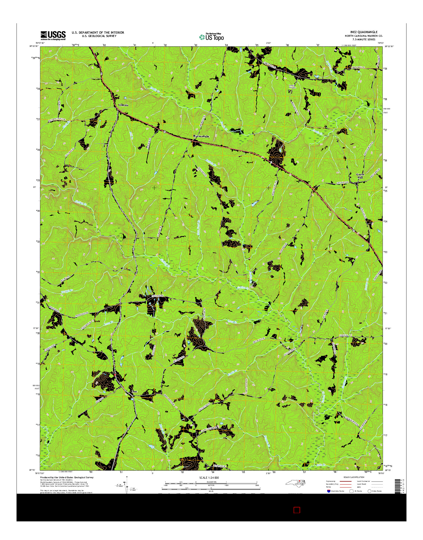 USGS US TOPO 7.5-MINUTE MAP FOR INEZ, NC 2016