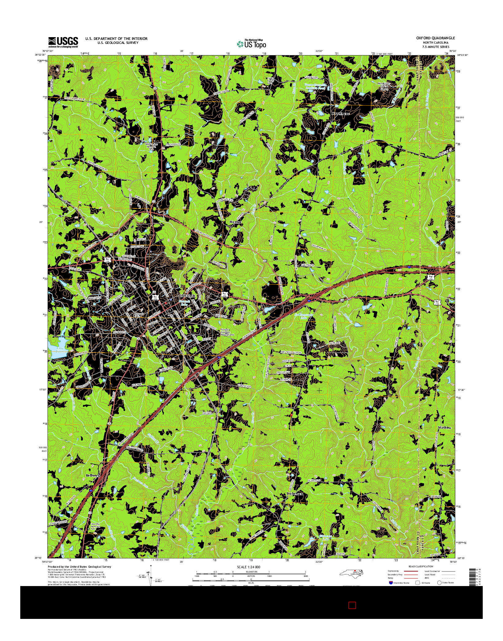 USGS US TOPO 7.5-MINUTE MAP FOR OXFORD, NC 2016