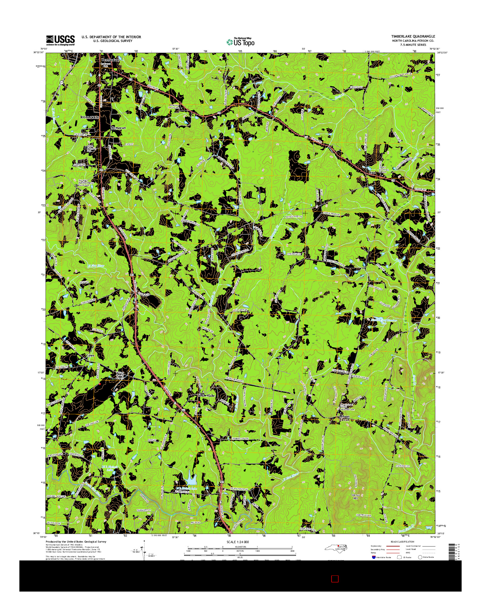 USGS US TOPO 7.5-MINUTE MAP FOR TIMBERLAKE, NC 2016