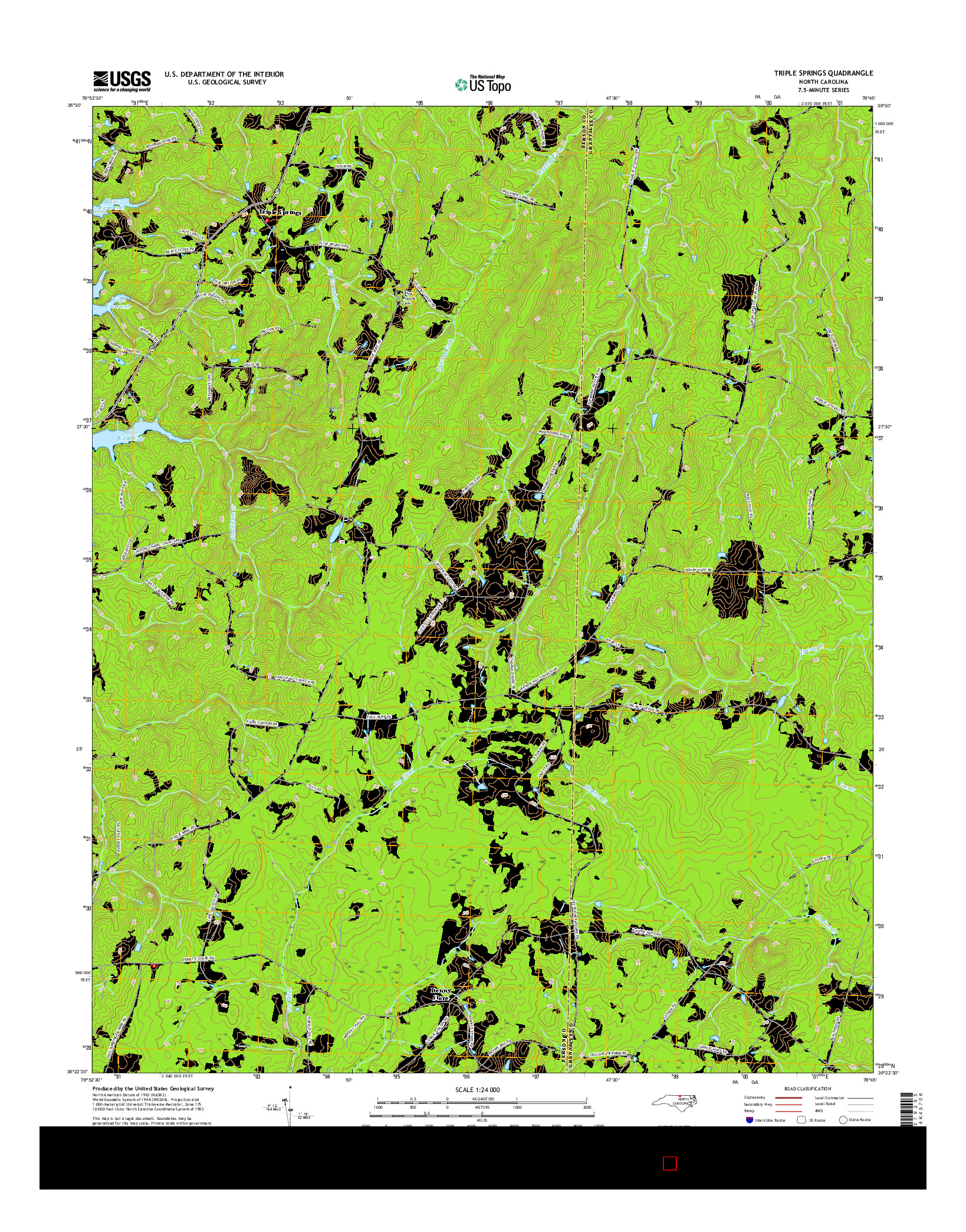 USGS US TOPO 7.5-MINUTE MAP FOR TRIPLE SPRINGS, NC 2016