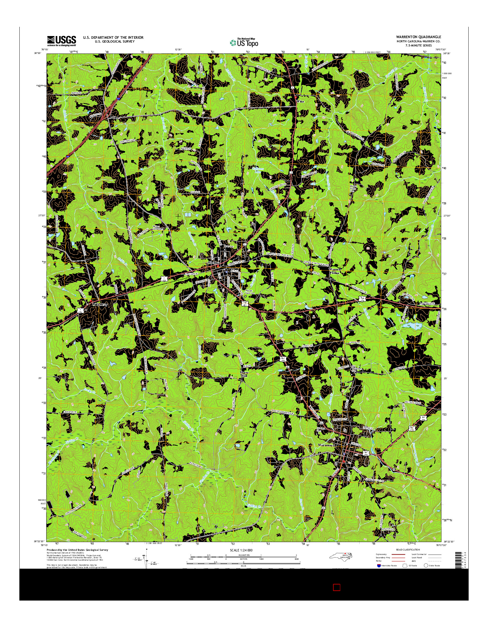 USGS US TOPO 7.5-MINUTE MAP FOR WARRENTON, NC 2016