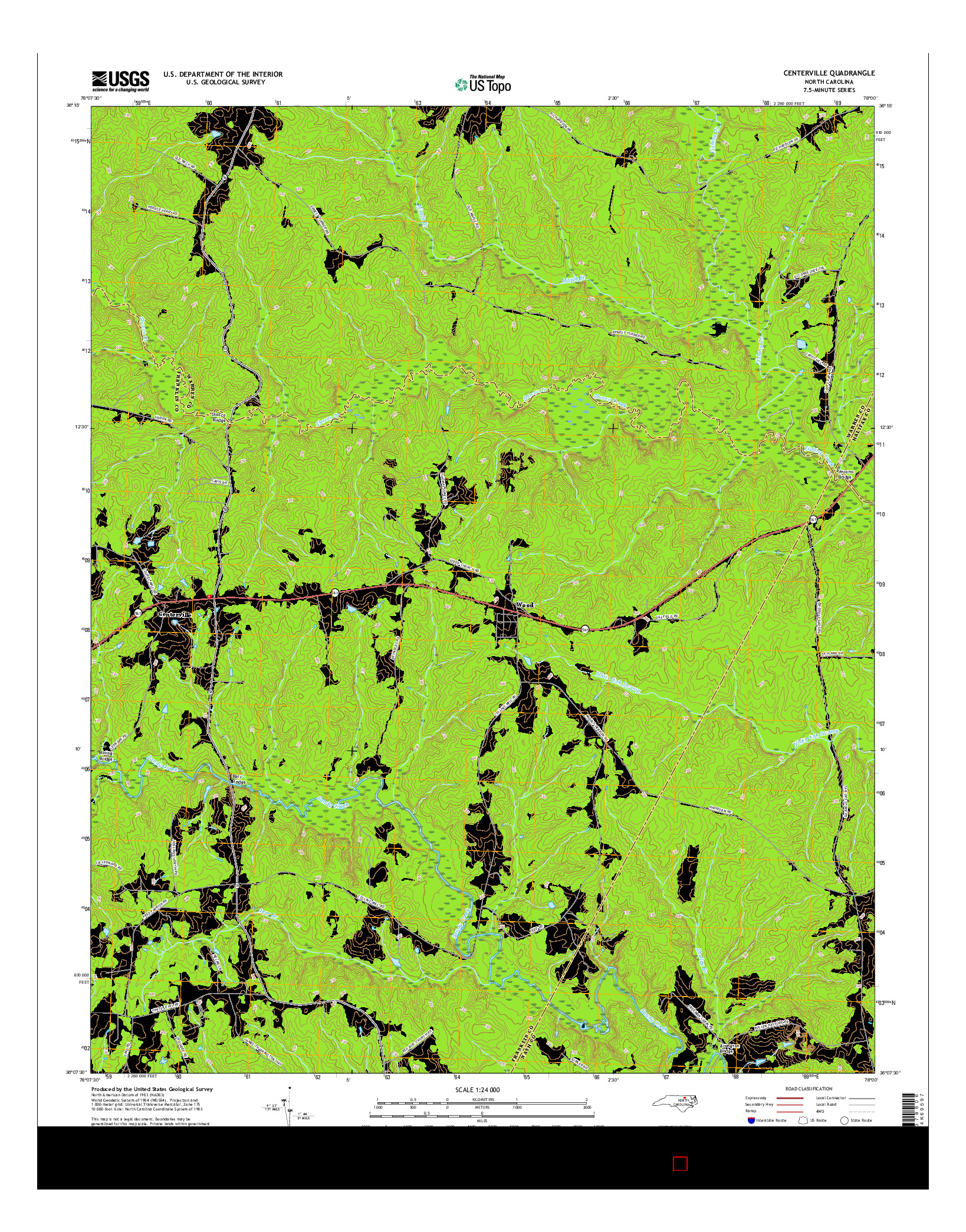 USGS US TOPO 7.5-MINUTE MAP FOR CENTERVILLE, NC 2016