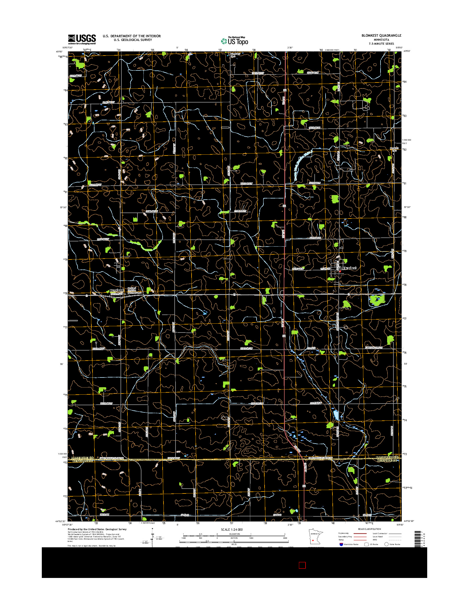 USGS US TOPO 7.5-MINUTE MAP FOR BLOMKEST, MN 2016