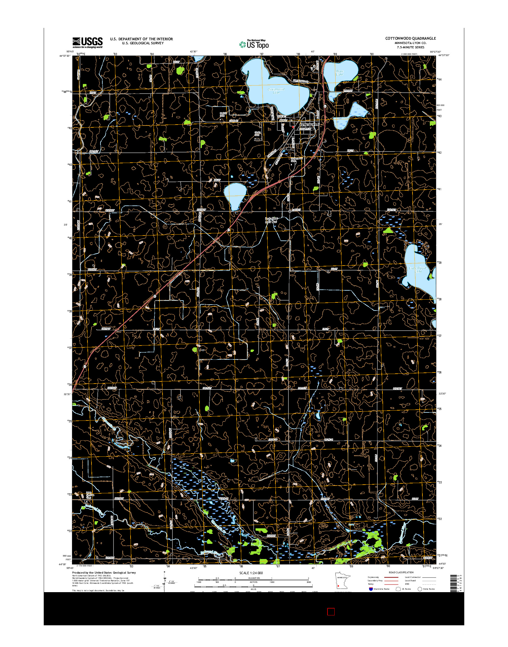 USGS US TOPO 7.5-MINUTE MAP FOR COTTONWOOD, MN 2016