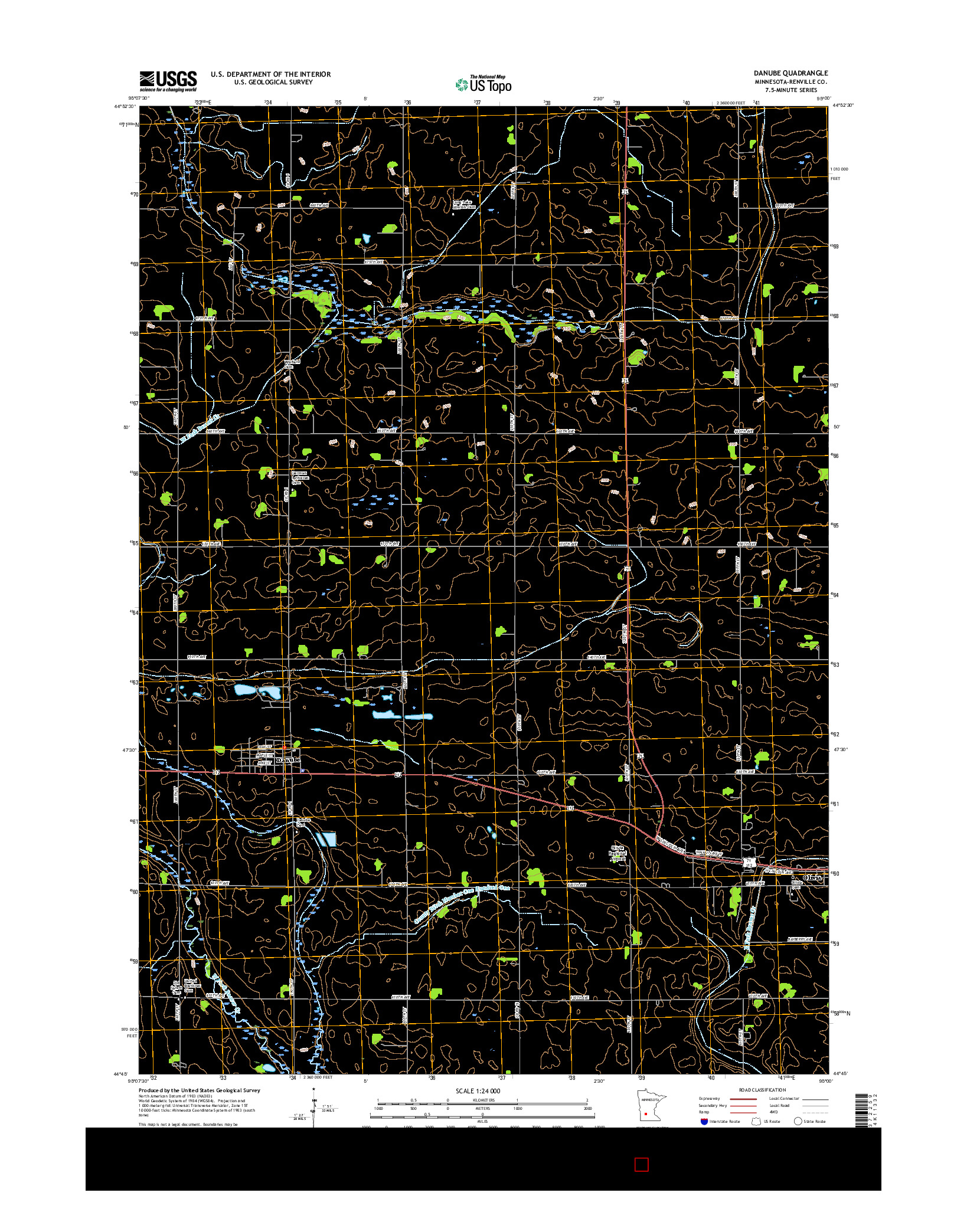 USGS US TOPO 7.5-MINUTE MAP FOR DANUBE, MN 2016