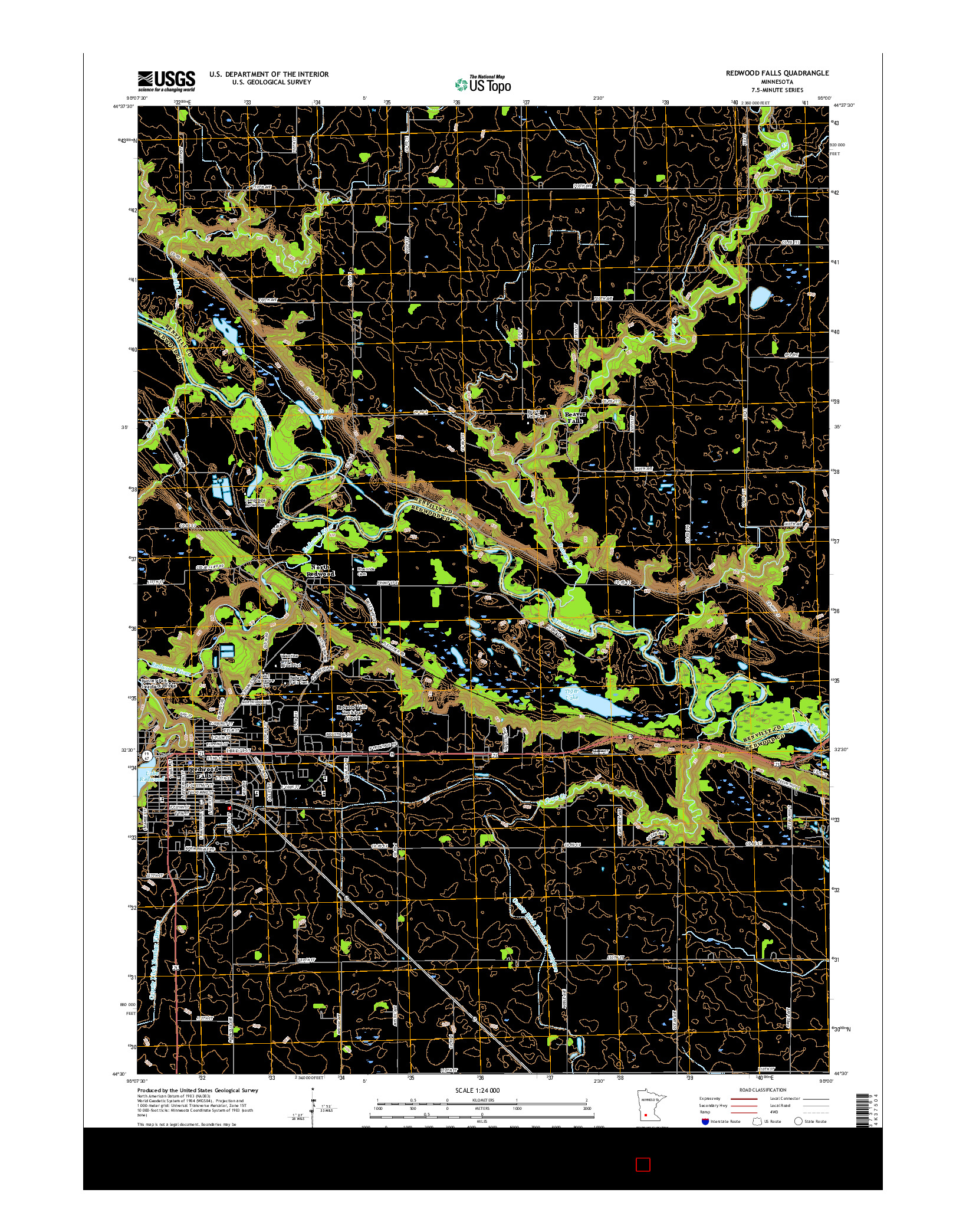 USGS US TOPO 7.5-MINUTE MAP FOR REDWOOD FALLS, MN 2016