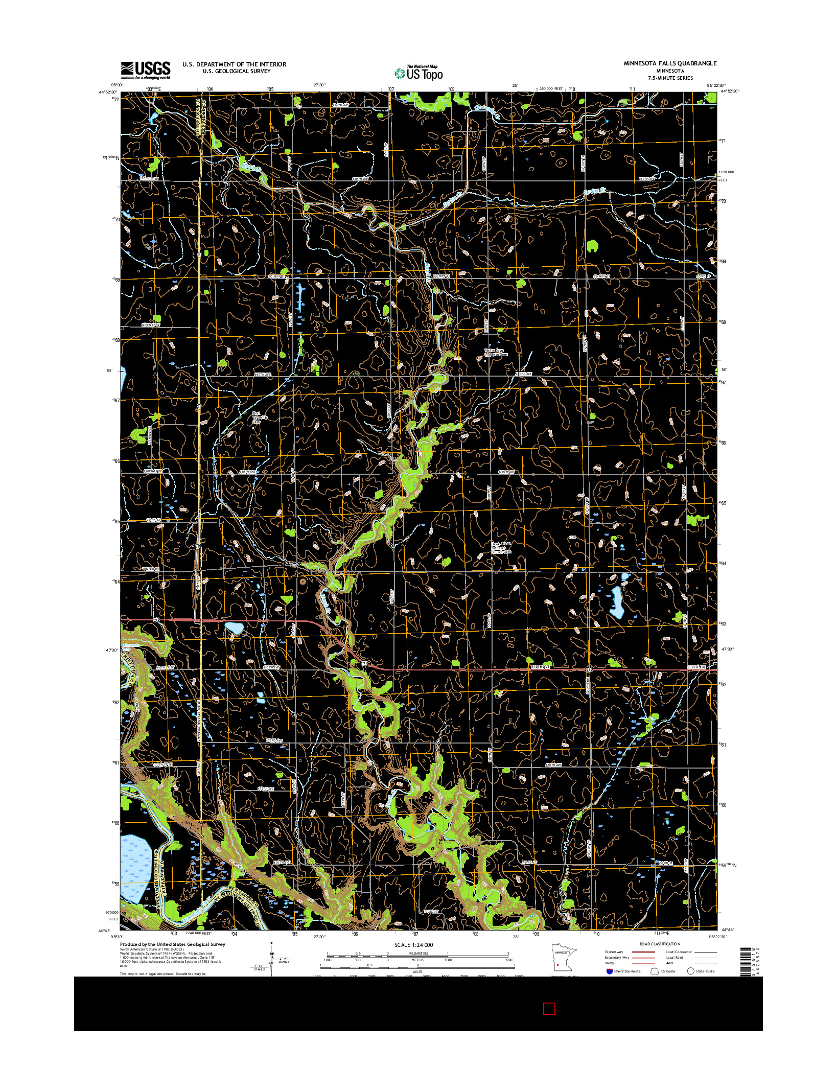 USGS US TOPO 7.5-MINUTE MAP FOR MINNESOTA FALLS, MN 2016