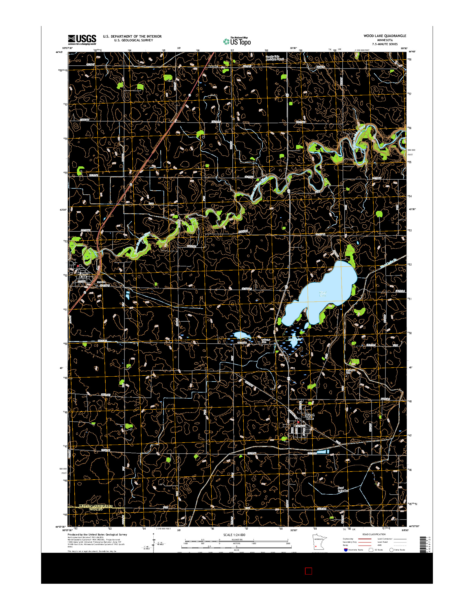 USGS US TOPO 7.5-MINUTE MAP FOR WOOD LAKE, MN 2016