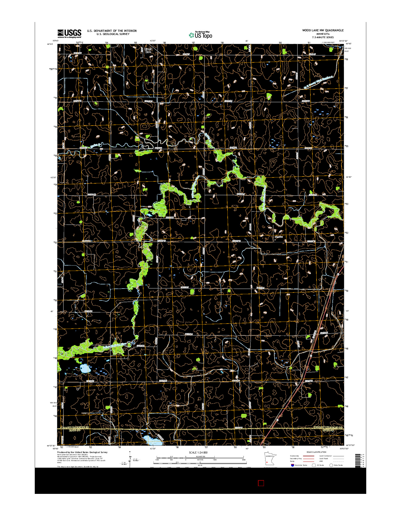 USGS US TOPO 7.5-MINUTE MAP FOR WOOD LAKE NW, MN 2016