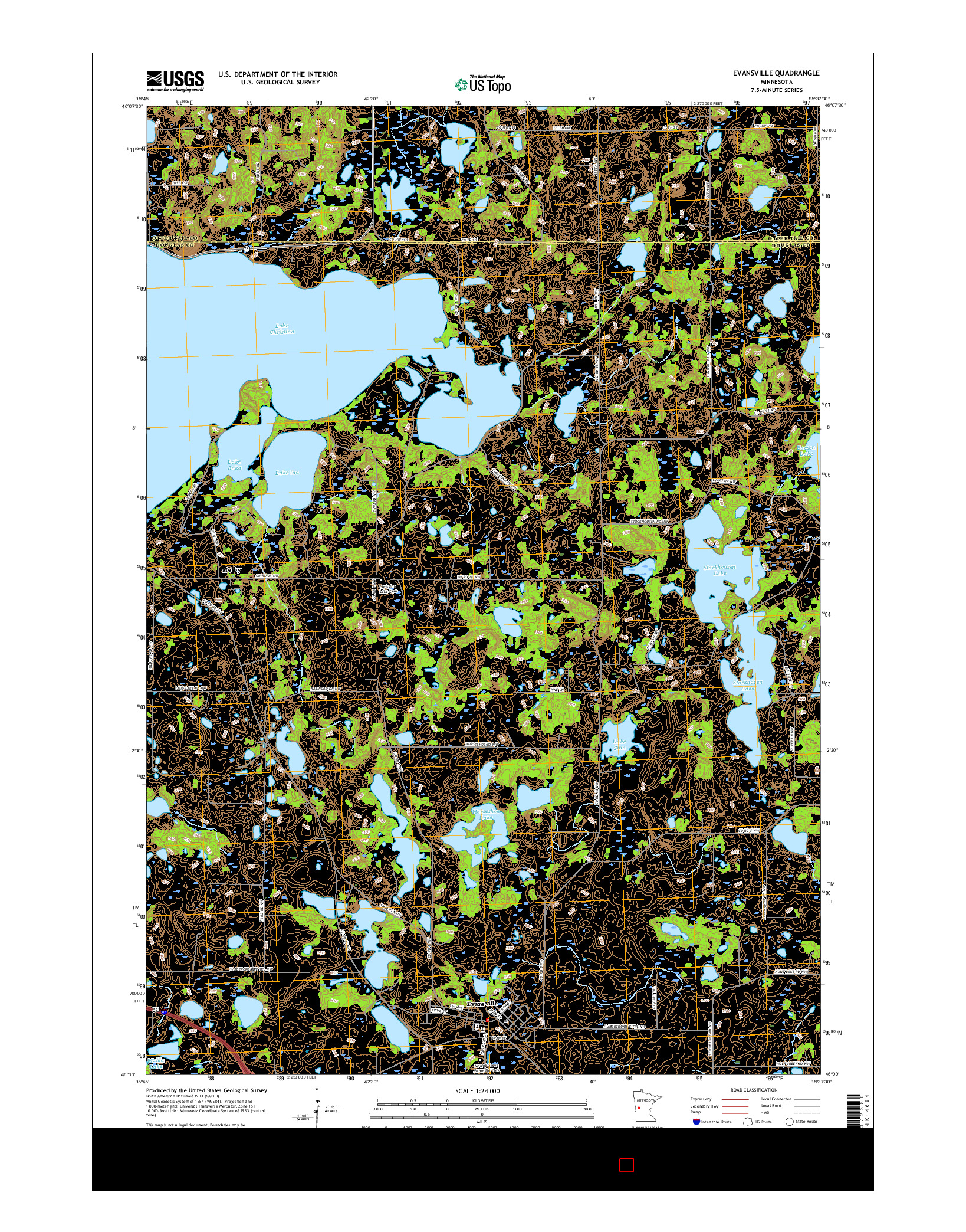 USGS US TOPO 7.5-MINUTE MAP FOR EVANSVILLE, MN 2016