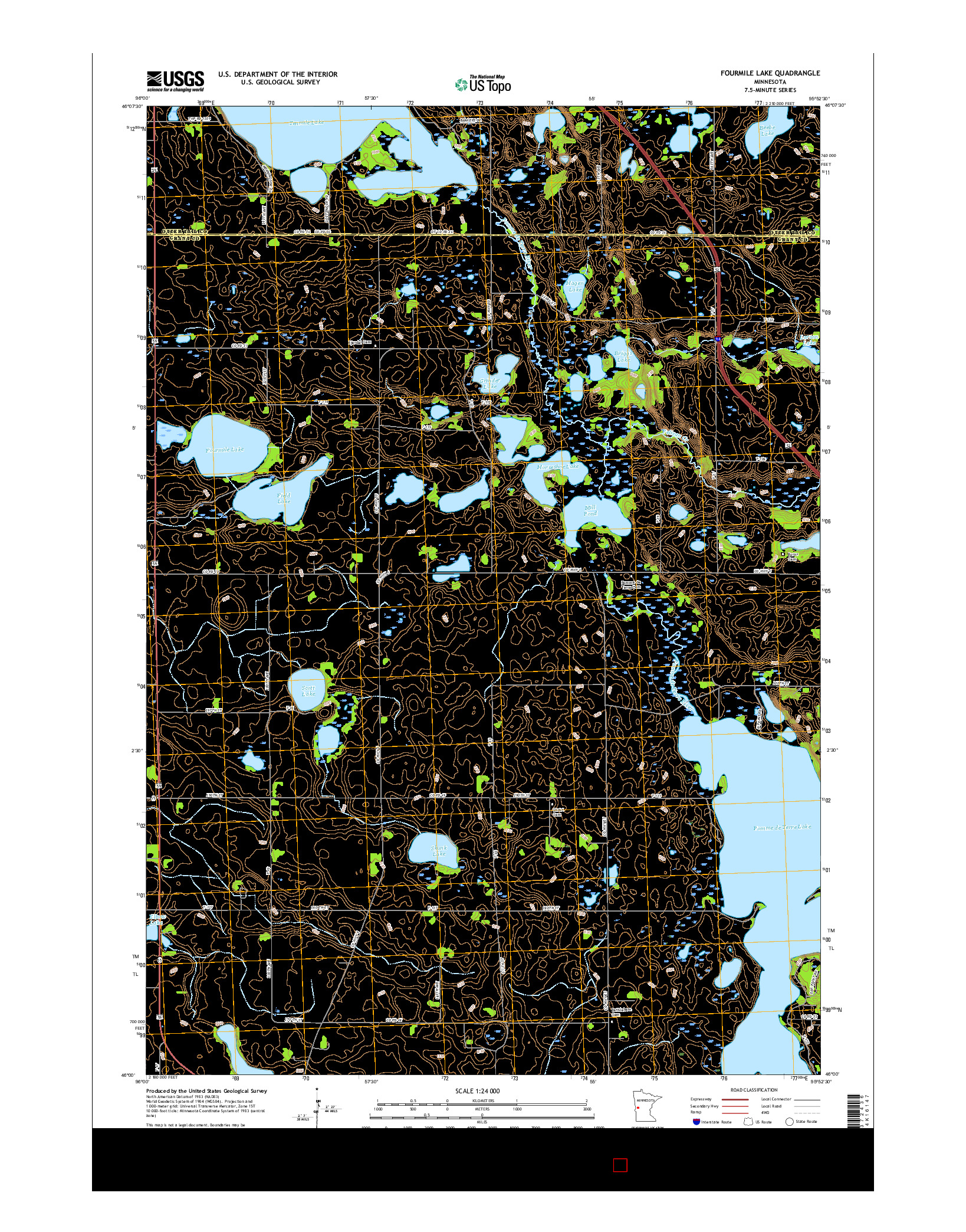 USGS US TOPO 7.5-MINUTE MAP FOR FOURMILE LAKE, MN 2016