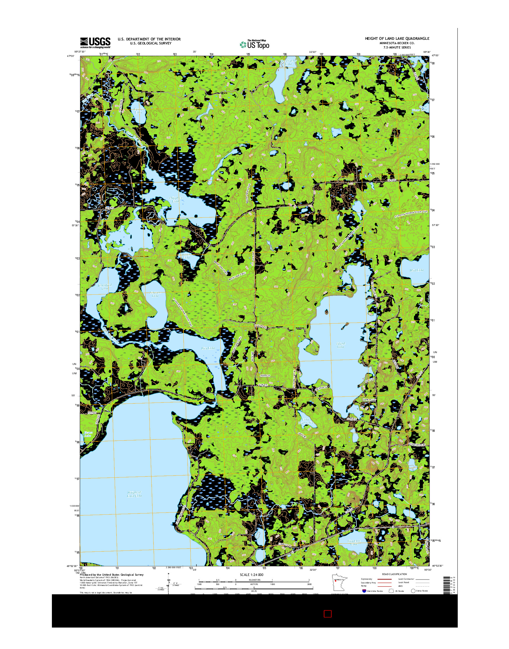 USGS US TOPO 7.5-MINUTE MAP FOR HEIGHT OF LAND LAKE, MN 2016