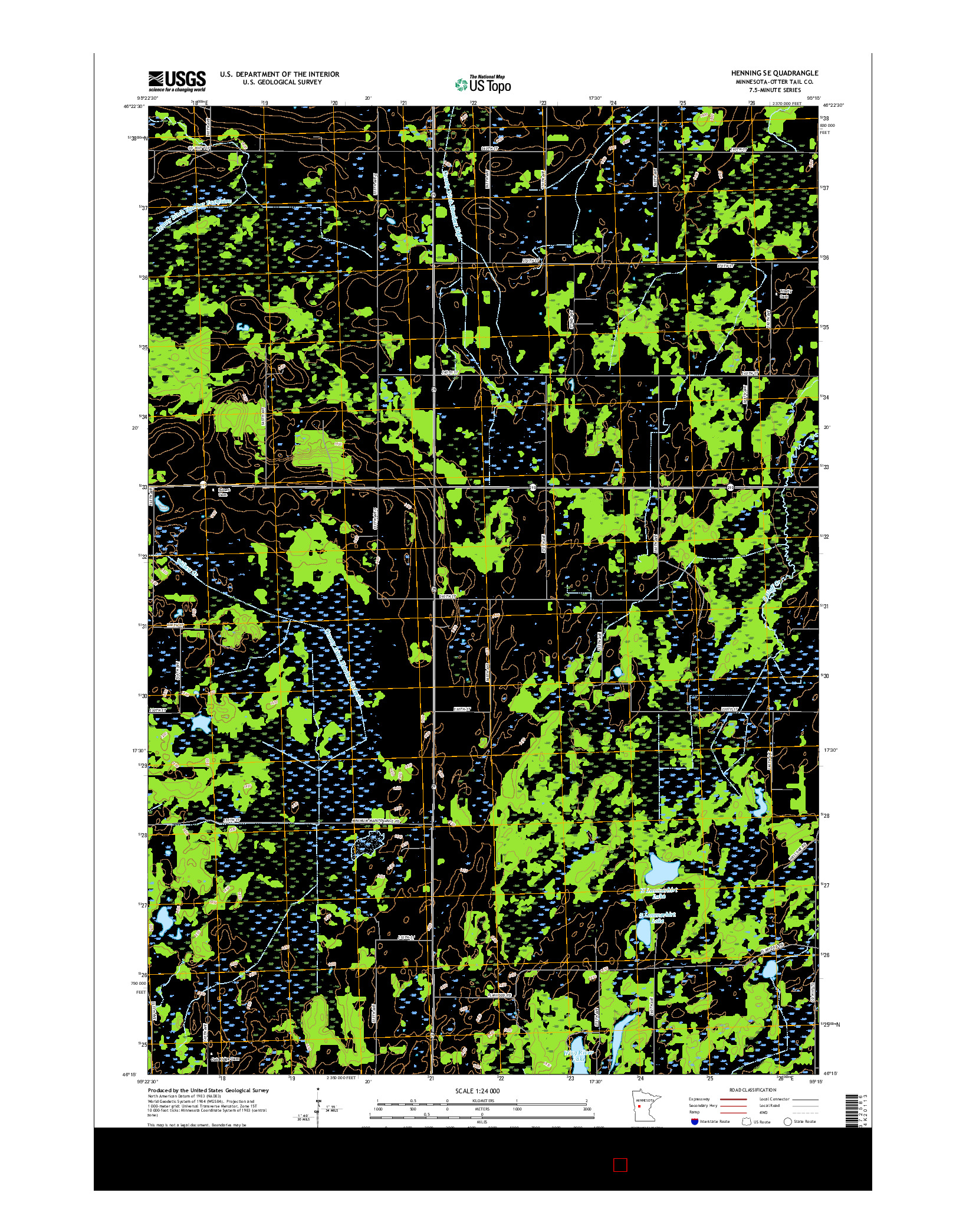 USGS US TOPO 7.5-MINUTE MAP FOR HENNING SE, MN 2016